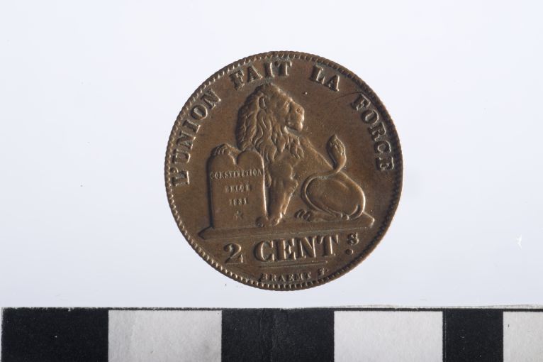 moneta - 2 centesimi - ambito belga (sec. XIX d.C)