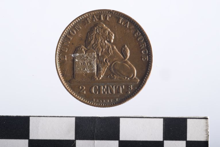 moneta - 2 centesimi - ambito belga (sec. XIX d.C)