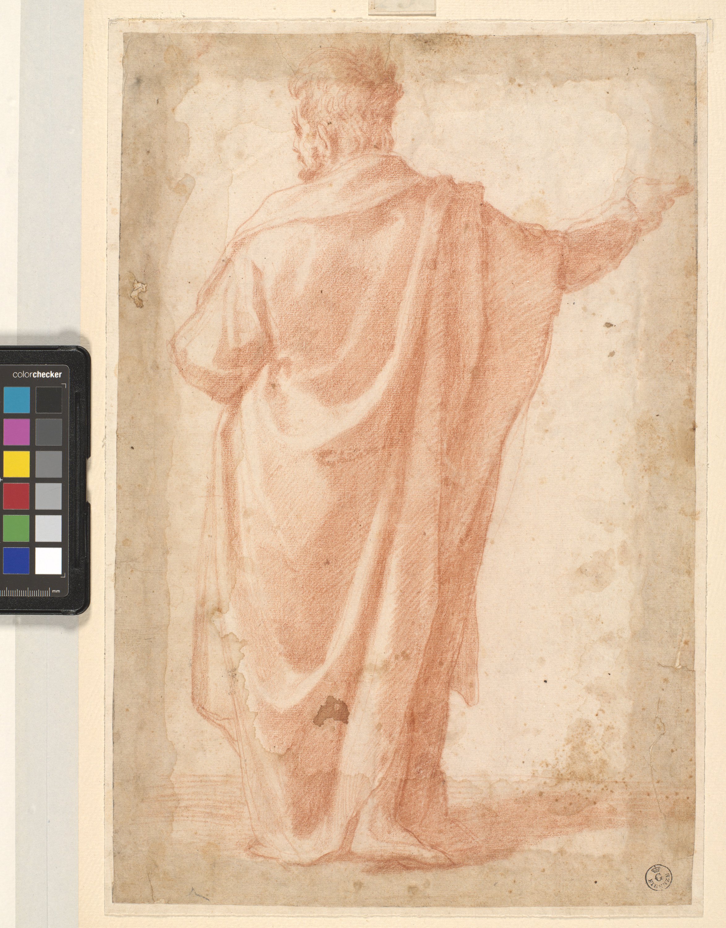 figura maschile con barba in piedi da tergo (disegno) di Cardi Ludovico detto Cigoli (XVI/ XVII)