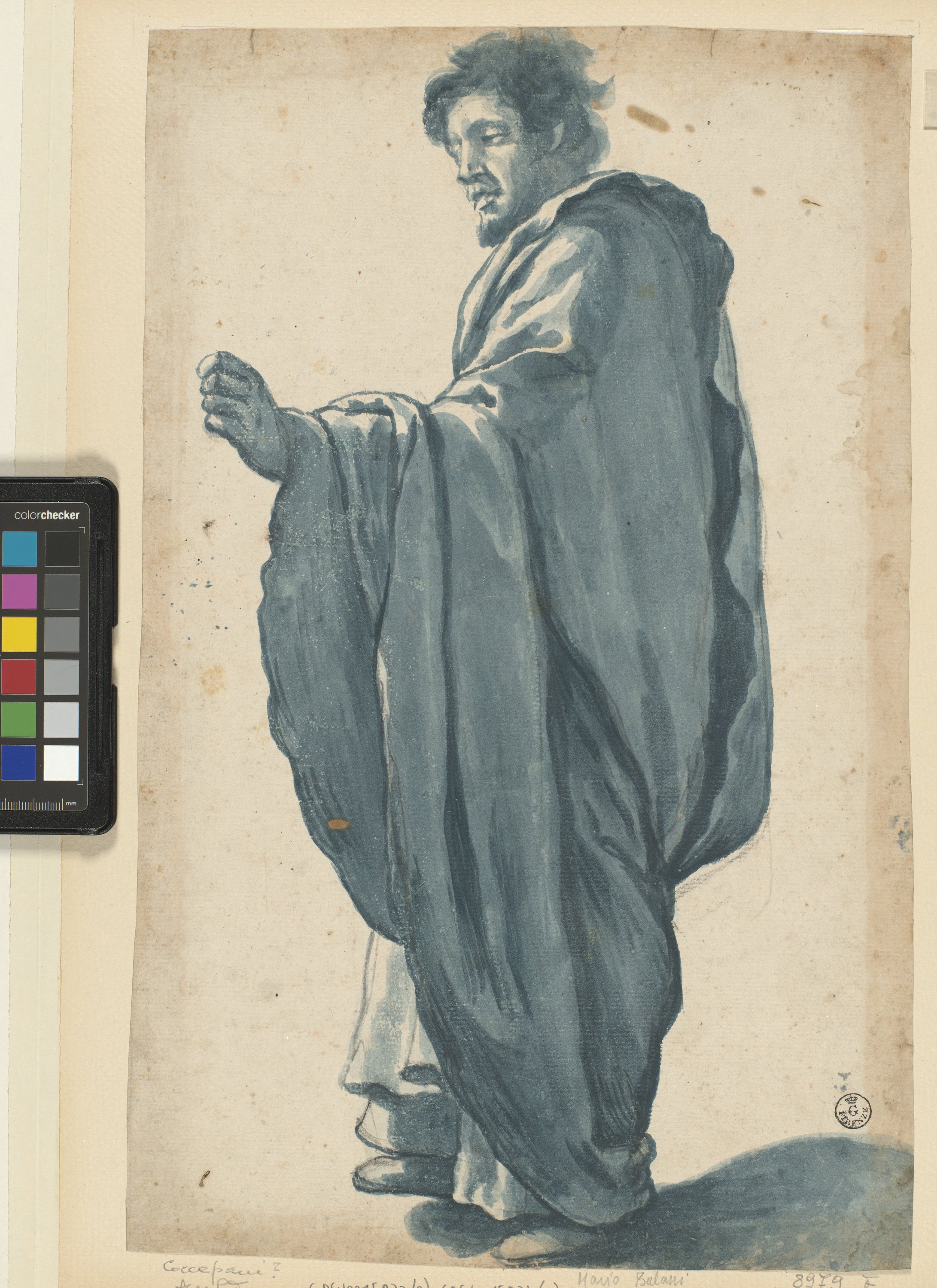 figura maschile ammantata in piedi di profilo (disegno) di Cardi Ludovico detto Cigoli (fine/ inizio XVI/ XVII)
