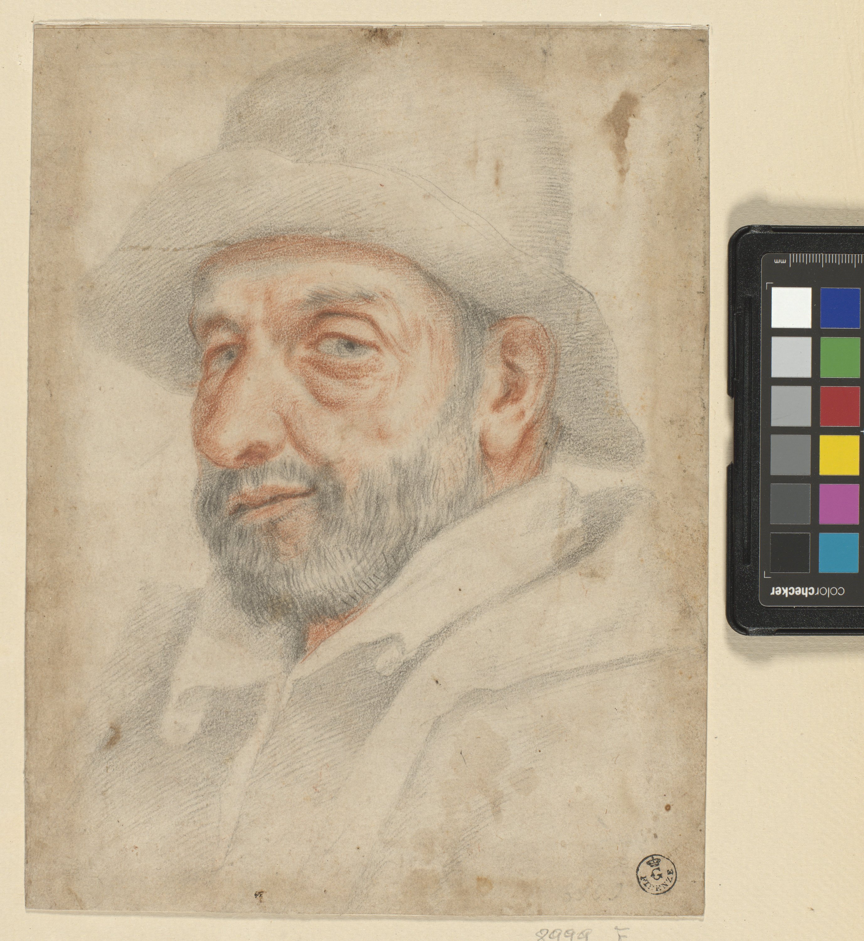 testa d'uomo con barba e cappello (disegno) di Cardi Ludovico detto Cigoli (fine/ inizio XVI/ XVII)