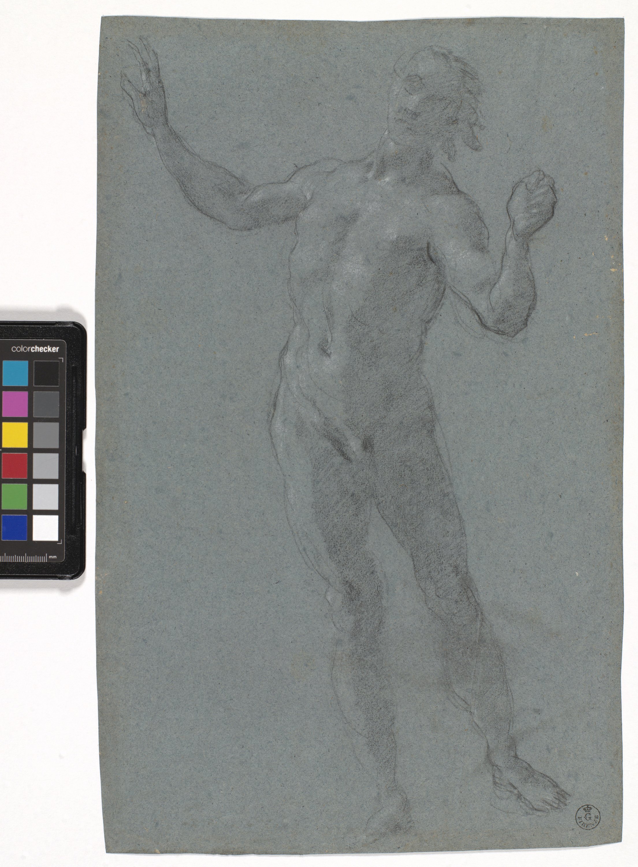 Cristo risorto (r.), figura maschile nuda in piedi con il braccio sinistro in avanti (v.) (disegno) di Cardi Ludovico detto Cigoli (XVI)