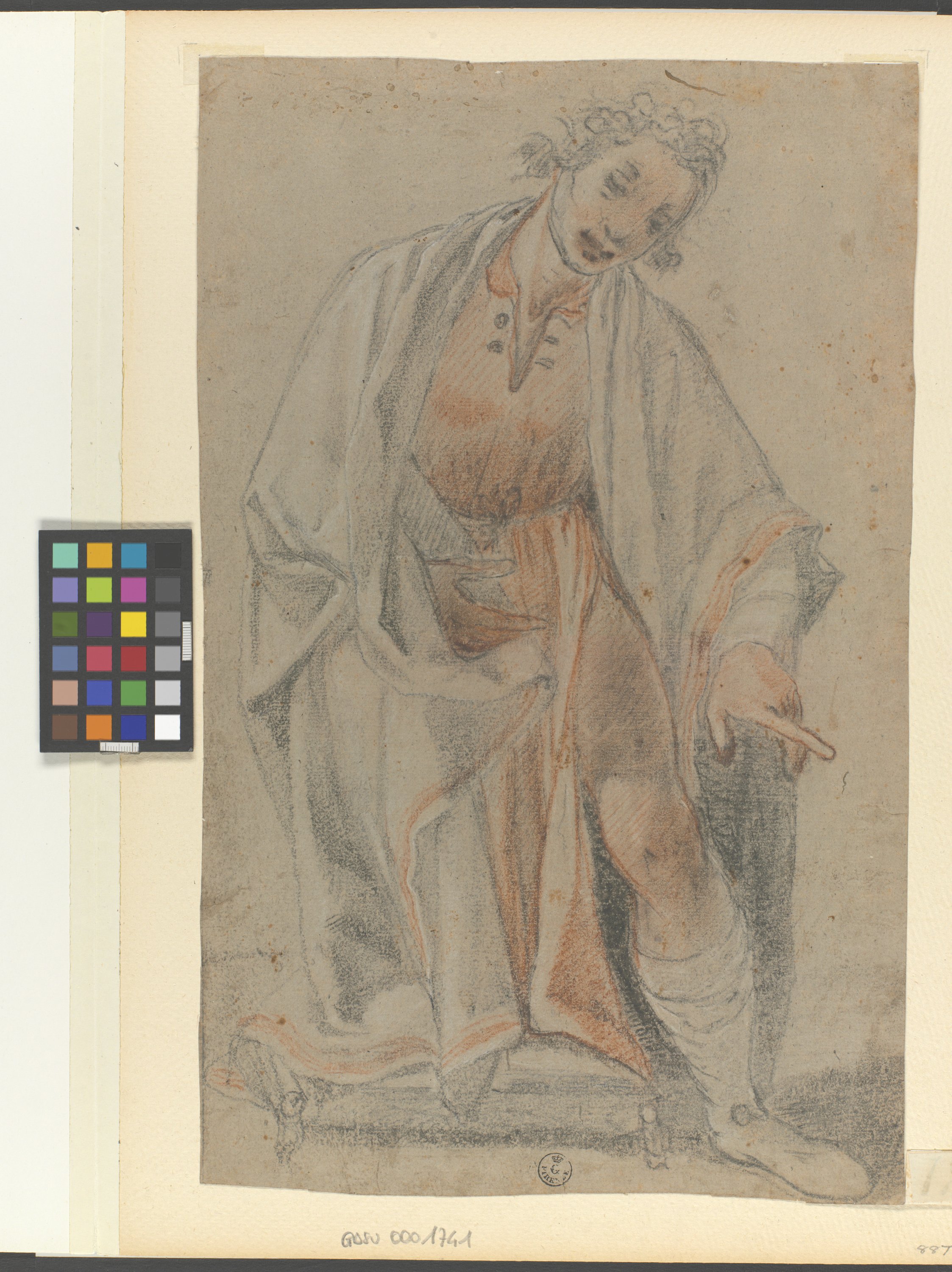 figura maschile ammantata inginocchiata (disegno) di Cardi Ludovico detto Cigoli (XVI/ XVII)