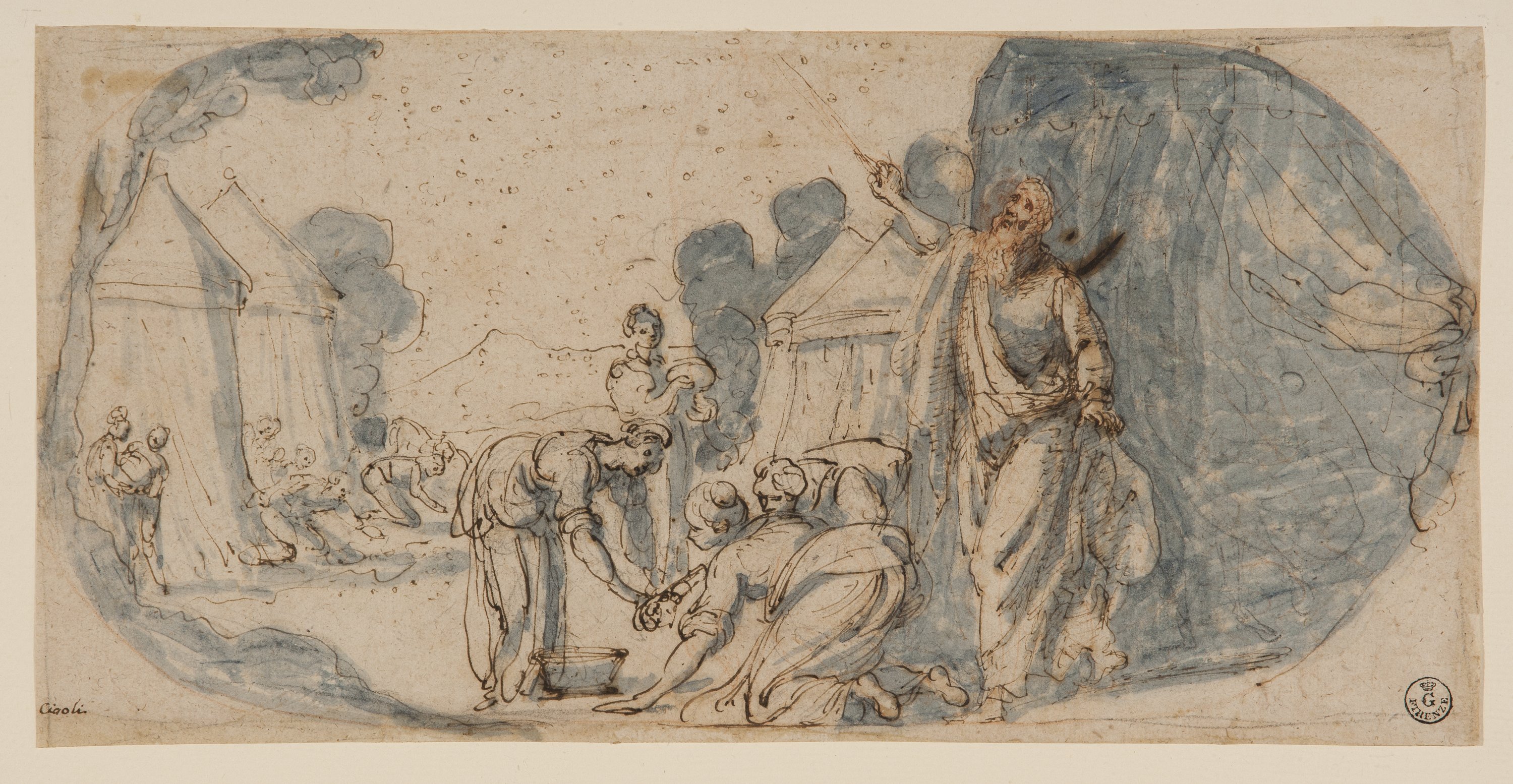 Caduta della manna (disegno) di Cardi Ludovico detto Cigoli (fine/ inizio XVI/ XVII)