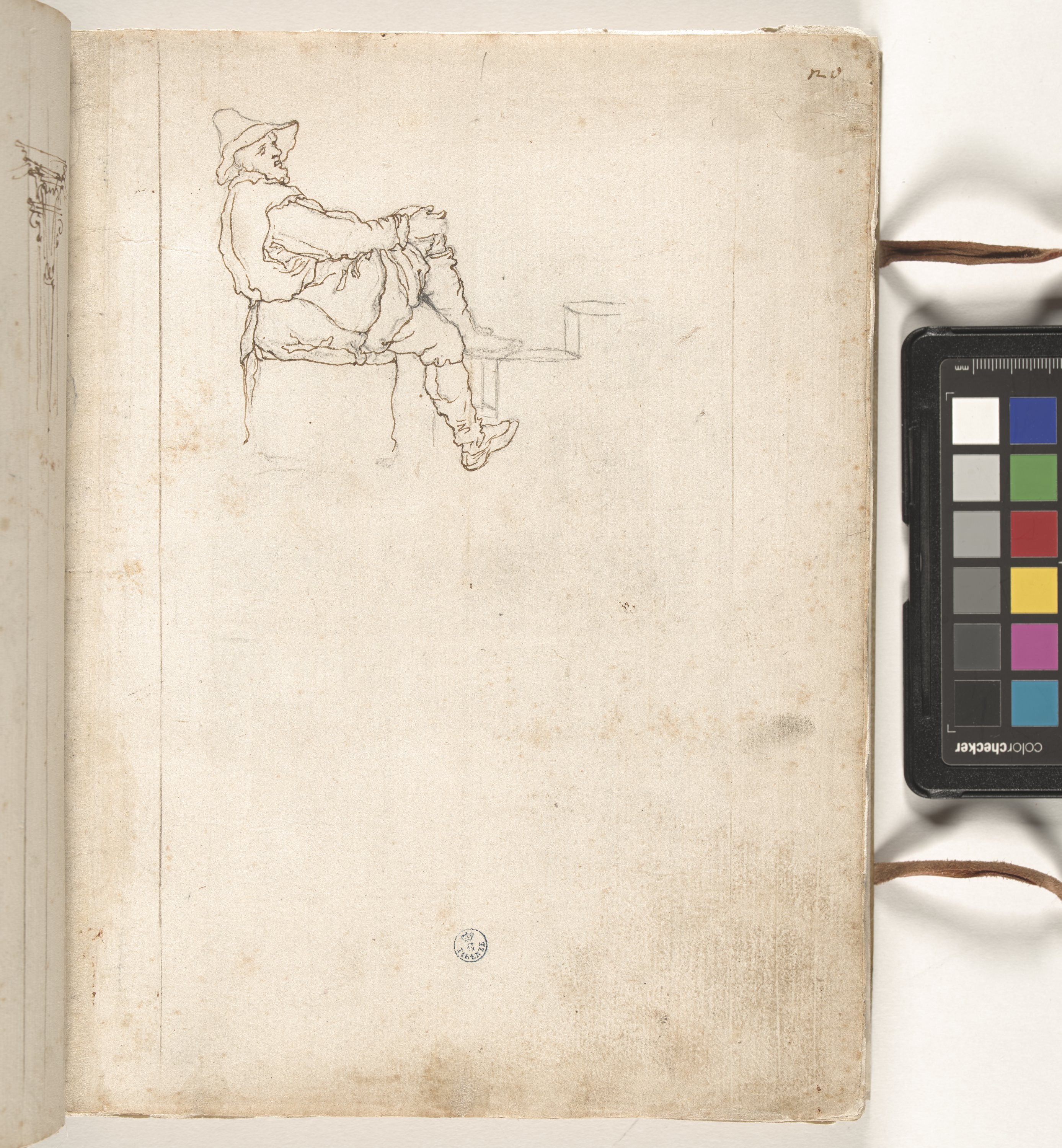 Giornale P[er] il Sig.re Gio b.ta Foggini, Figura maschile con cappello seduta di profilo a destra (disegno, elemento d'insieme) di Foggini Giovanni Battista (XVIII)