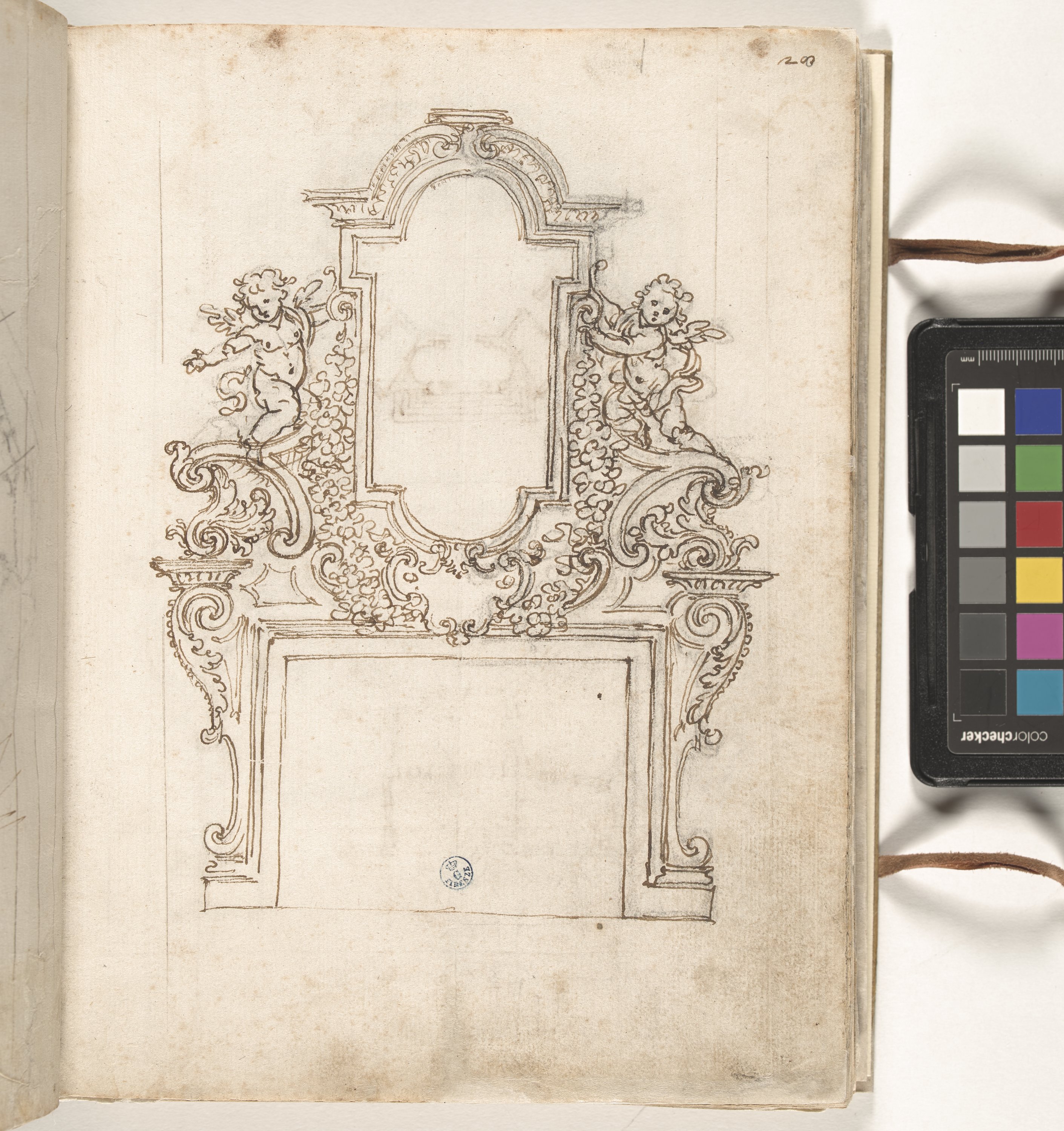 Giornale P[er] il Sig.re Gio b.ta Foggini, Camino con specchiera con due putti (r.), Due piante e schizzo di alzato di villa (v.) (disegno, elemento d'insieme) di Foggini Giovanni Battista (XVIII)