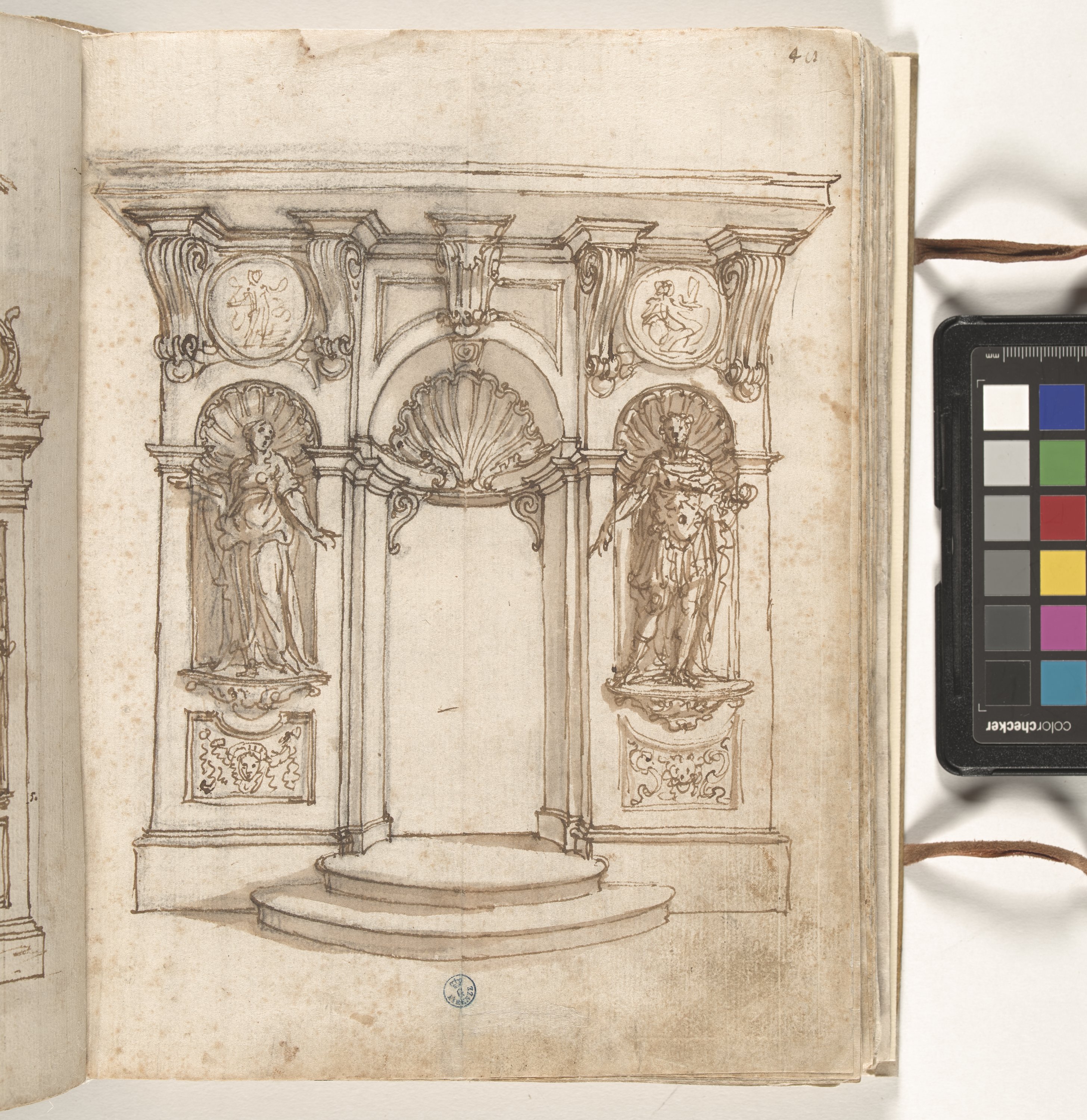 Giornale P[er] il Sig.re Gio b.ta Foggini, Portale con due figure entro nicchie e due medaglioni (r.), Portale sormontato da balcone (v.) (disegno, elemento d'insieme) di Foggini Giovanni Battista (XVIII)