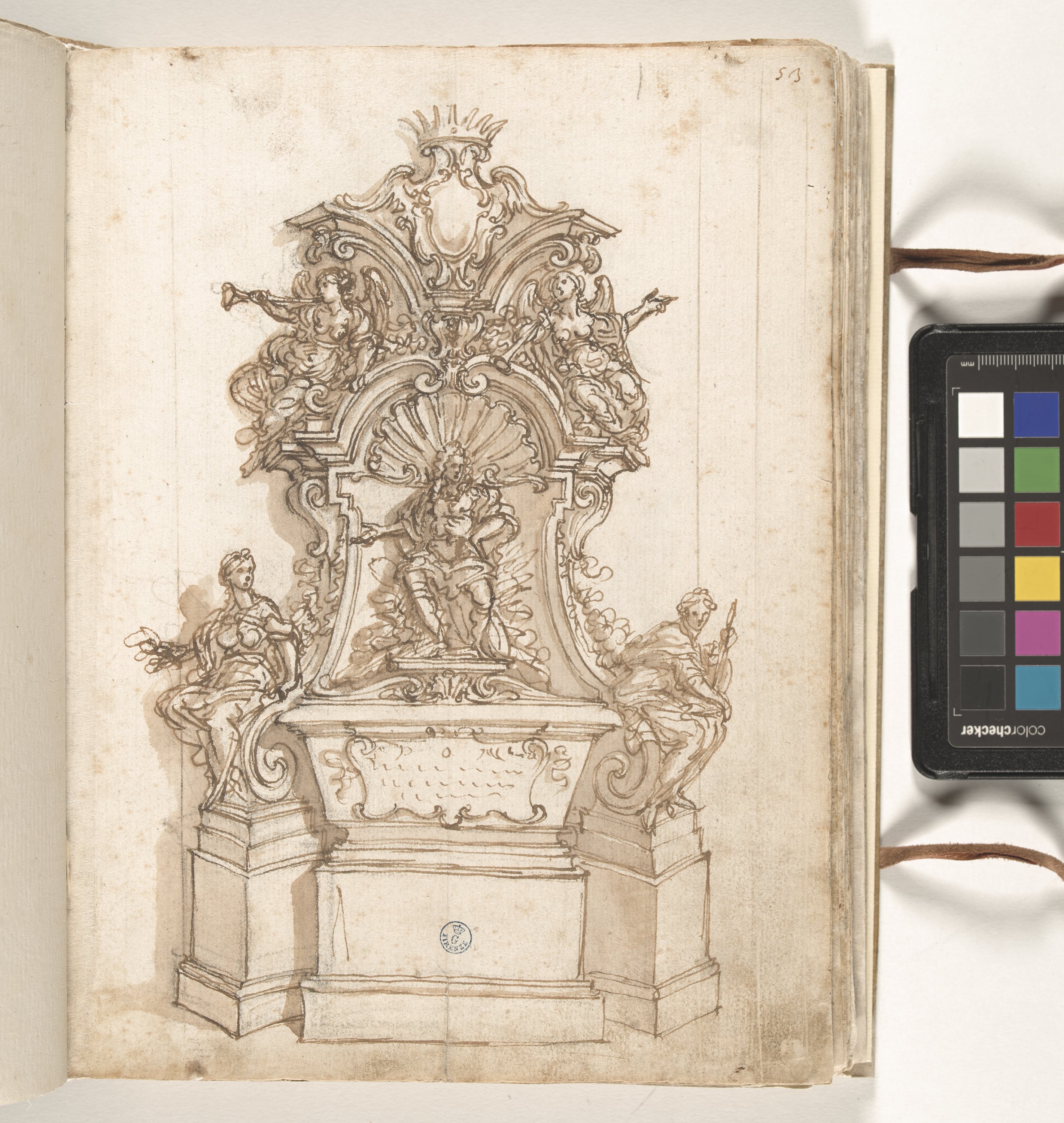 Giornale P[er] il Sig.re Gio b.ta Foggini, Monumento sepolcrale parietale con il celebrato e figure allegoriche (disegno, elemento d'insieme) di Foggini Giovanni Battista (XVIII)