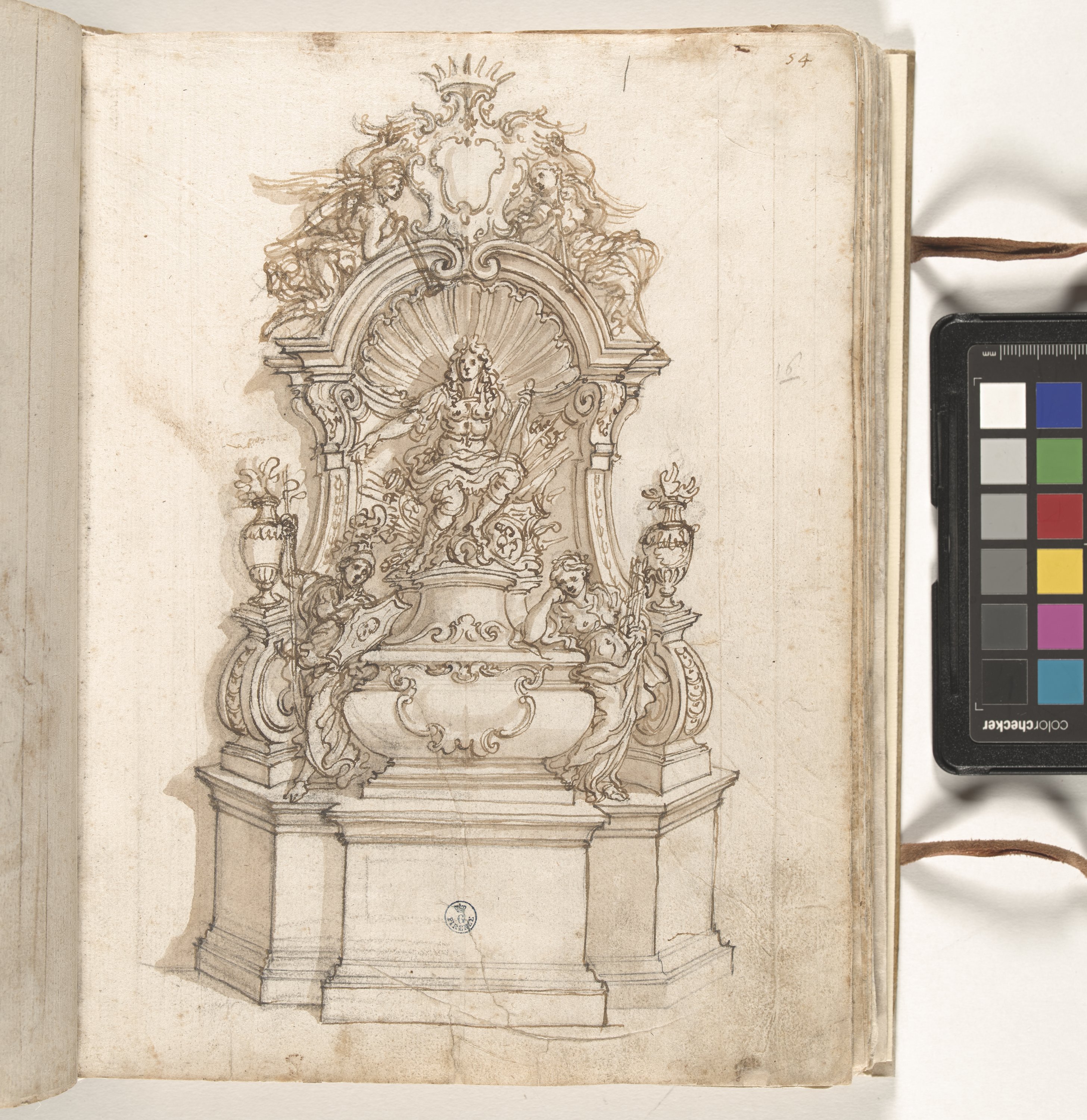 Giornale P[er] il Sig.re Gio b.ta Foggini, Monumento sepolcrale parietale con il celebrato e figure allegoriche dolenti (disegno, elemento d'insieme) di Foggini Giovanni Battista (XVIII)