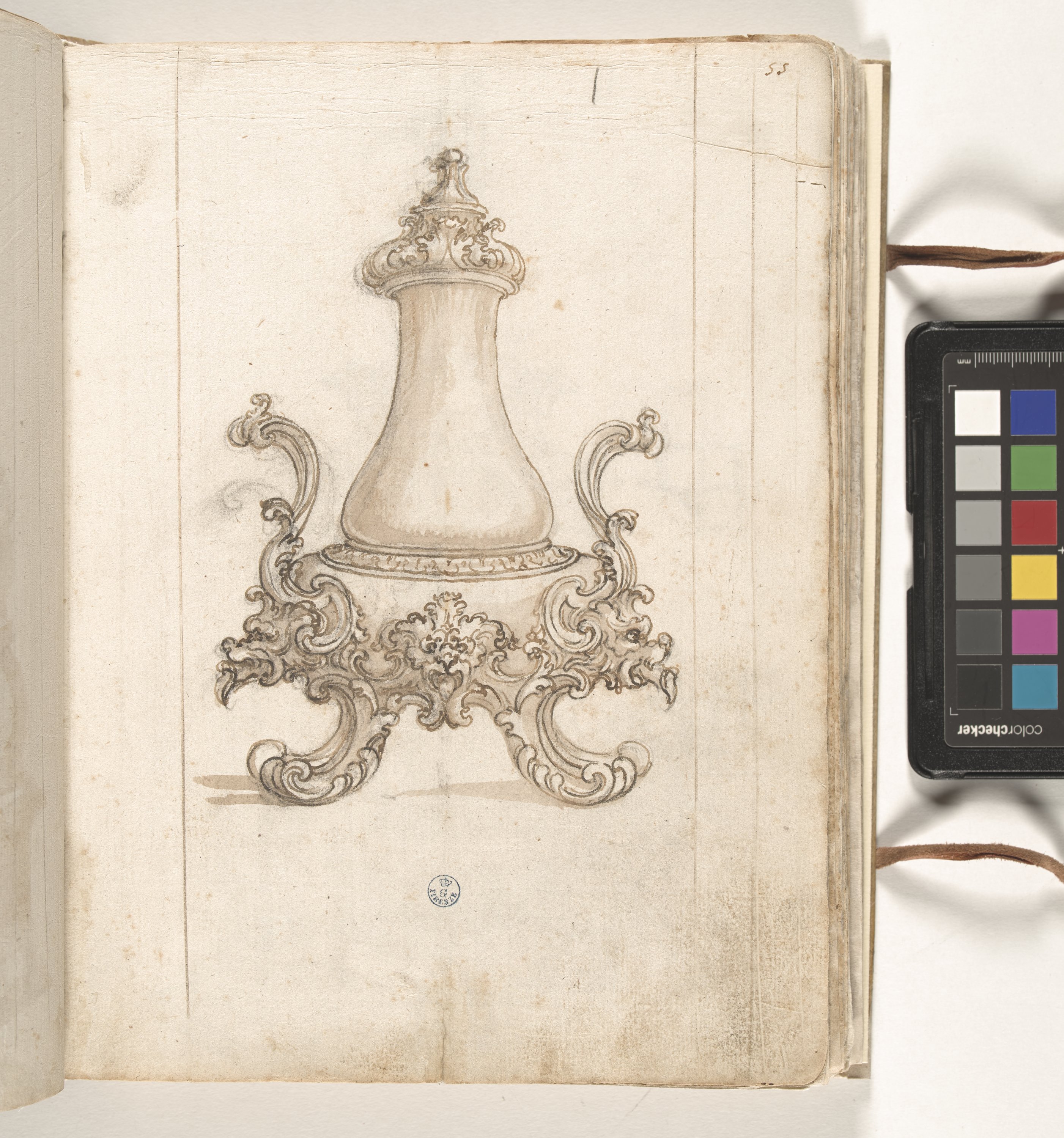 Giornale P[er] il Sig.re Gio b.ta Foggini, Recipiente a due anse (r.), Piante architettoniche (v.) (disegno, elemento d'insieme) di Foggini Giovanni Battista (XVIII)