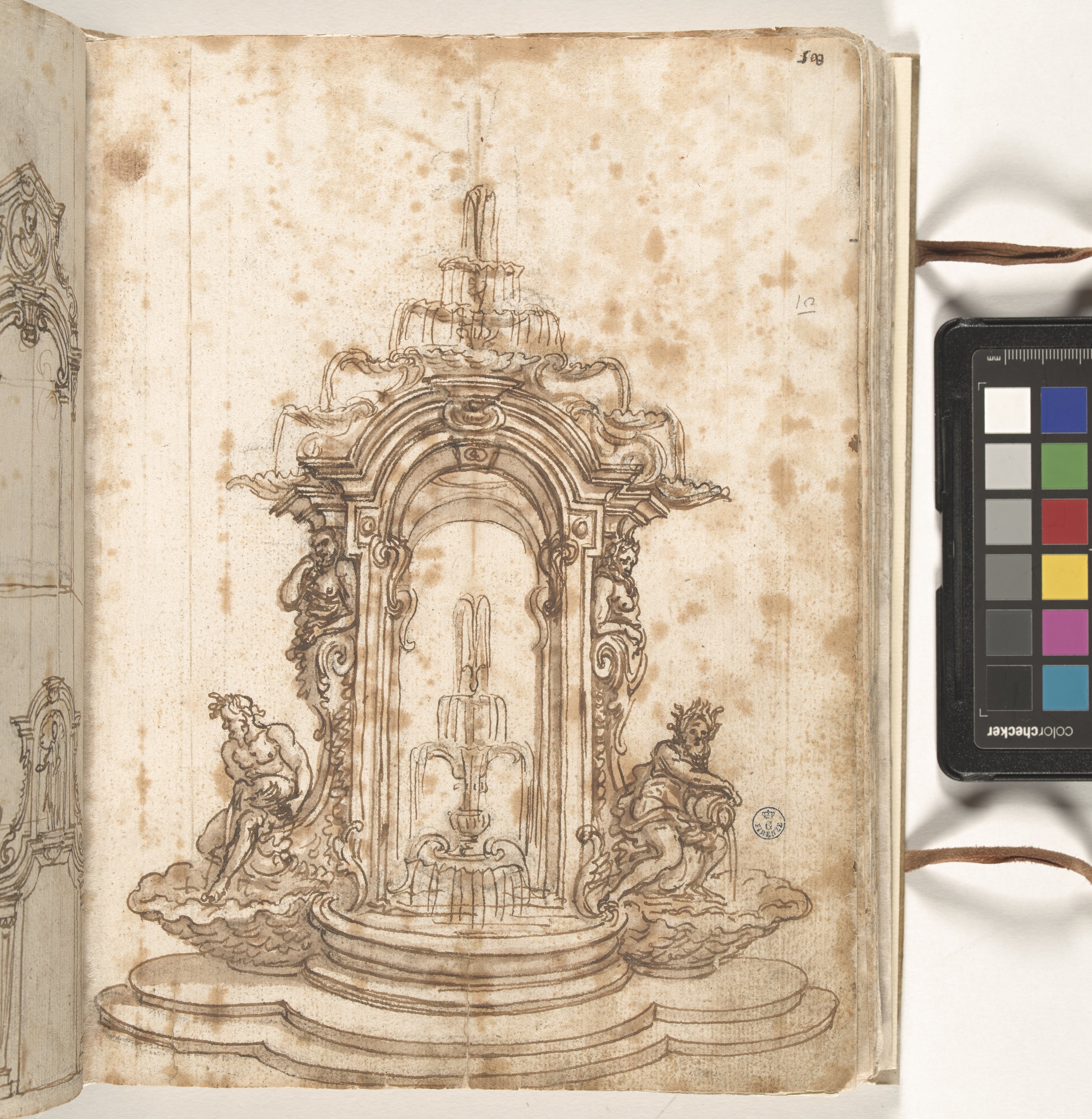 Giornale P[er] il Sig.re Gio b.ta Foggini, Fontana con due divinità fluviali ai lati (disegno, elemento d'insieme) di Foggini Giovanni Battista (XVIII)