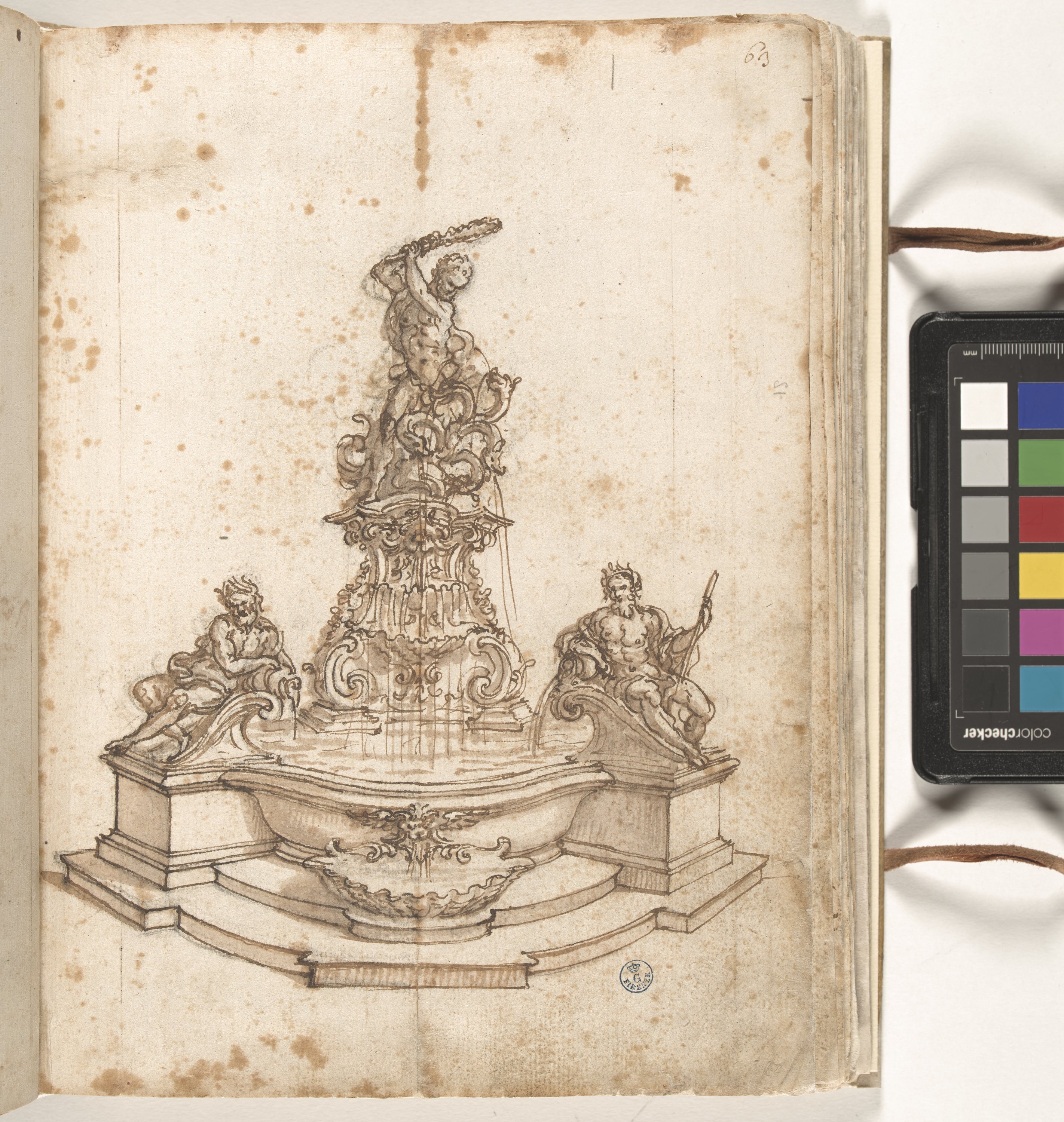 Giornale P[er] il Sig.re Gio b.ta Foggini, Fontana con Ercole e l'Idra e due divinità fluviali (r.) (disegno, elemento d'insieme) di Foggini Giovanni Battista (XVIII)