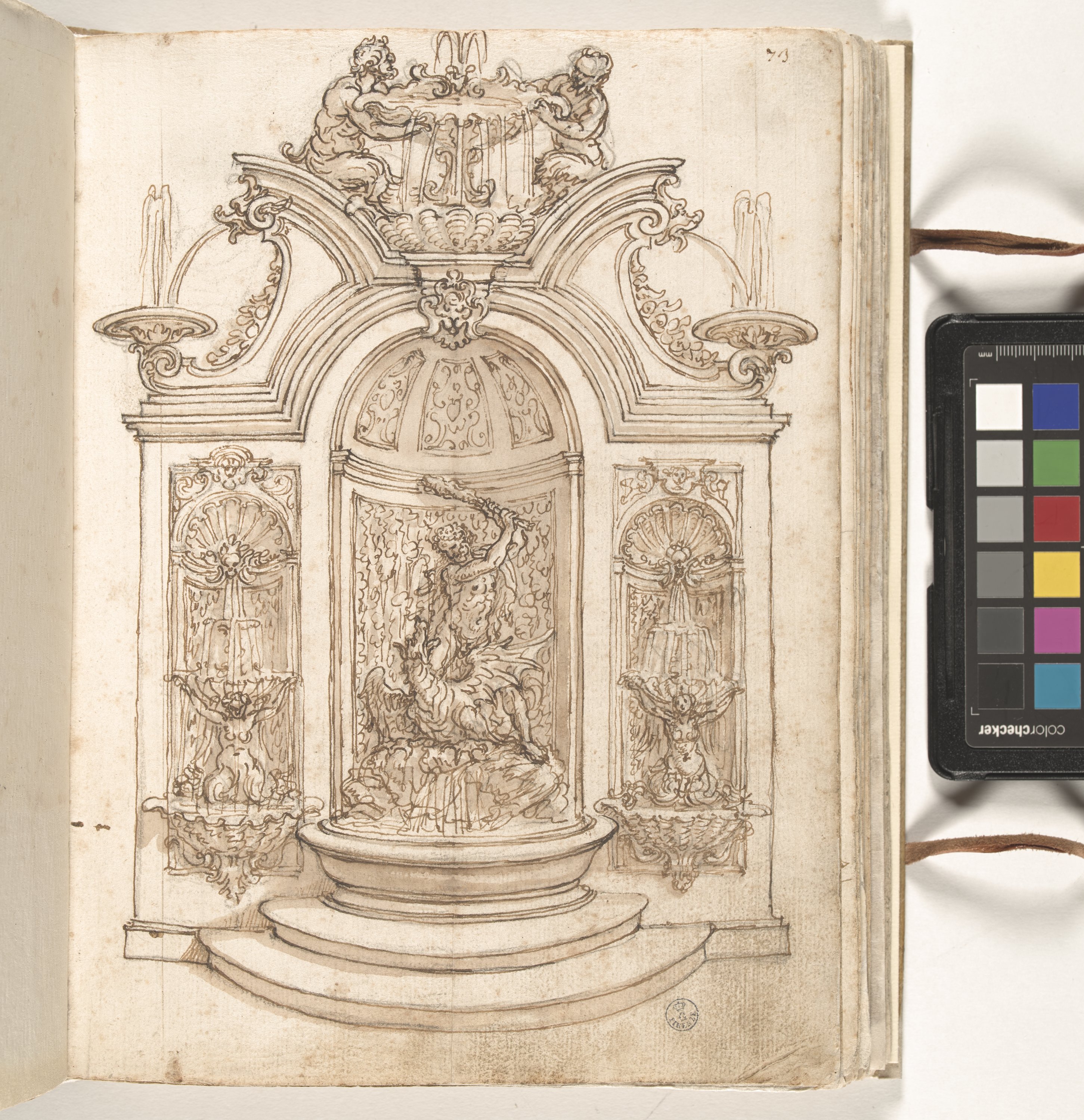 Giornale P[er] il Sig.re Gio b.ta Foggini, Fontana a muro con Ercole e Ladone (r.) (disegno, elemento d'insieme) di Foggini Giovanni Battista (XVIII)