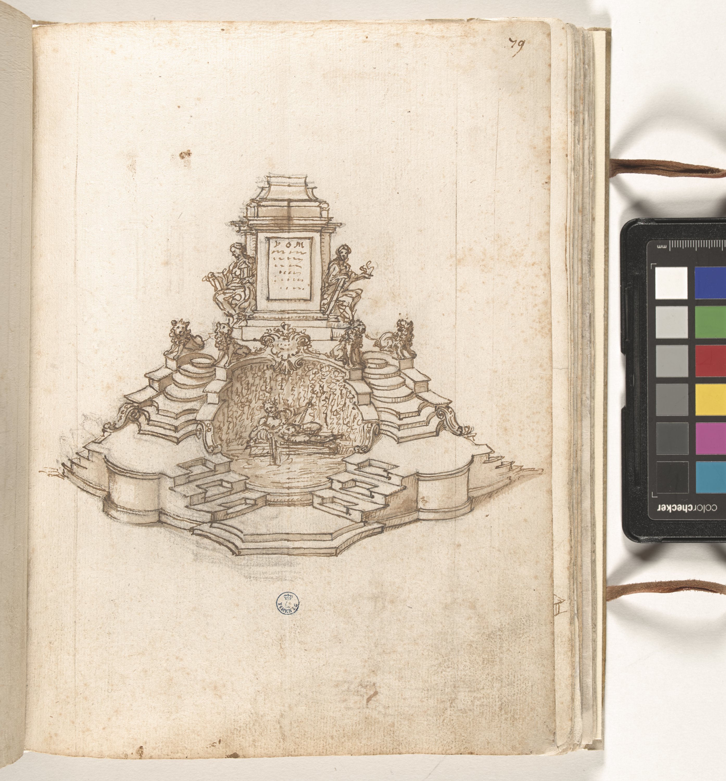 Giornale P[er] il Sig.re Gio b.ta Foggini, Monumento alla regina Anna d'Inghilterra (r.), Studio per la base del monumento alla regina Anna d'Inghilterra; particolari architettonici (v.) (disegno, elemento d'insieme) di Foggini Giovanni Battista (XVIII)