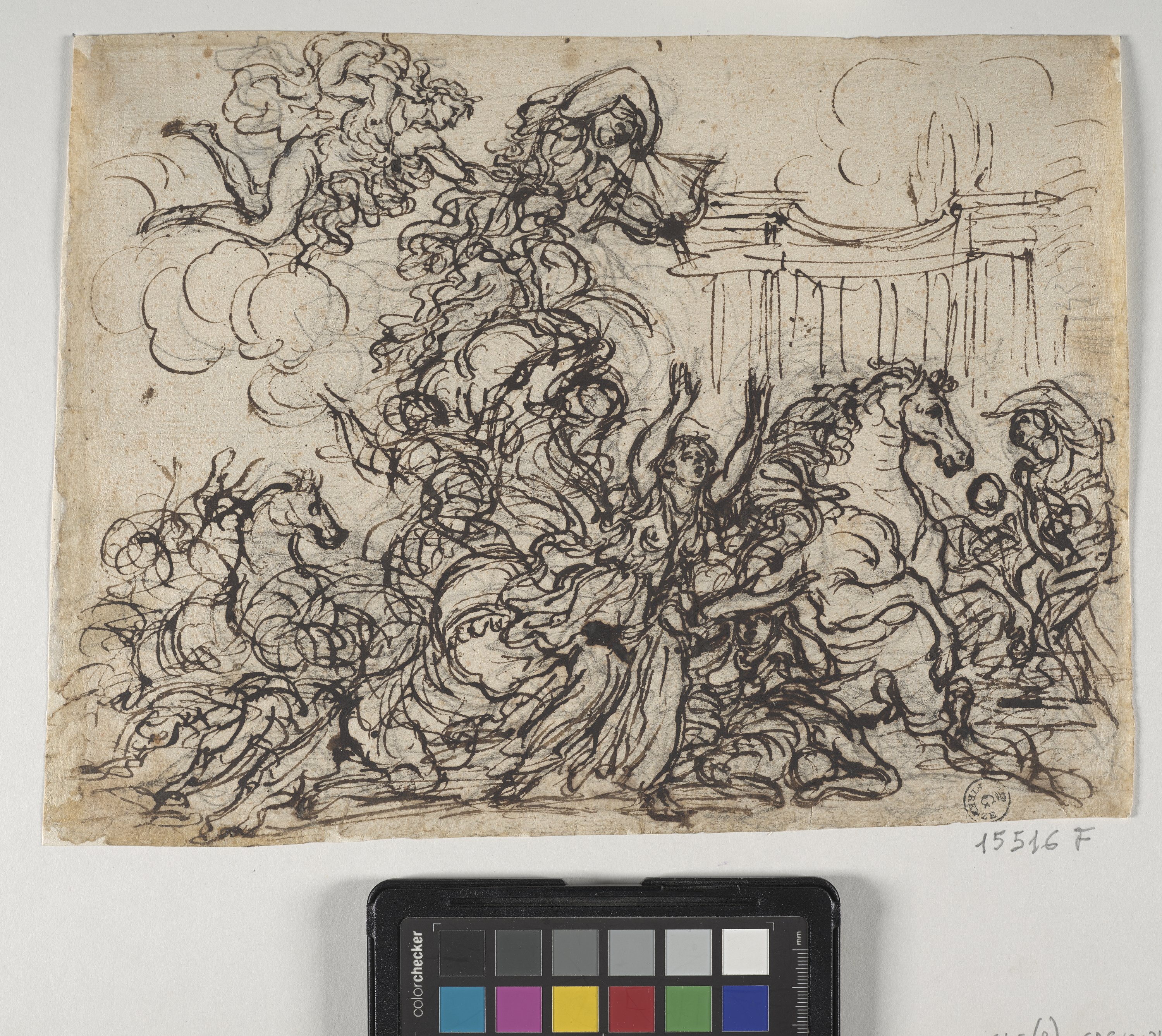 strage dei Niobidi (r.), studi di figure (v.) (disegno) di Foggini Giovanni Battista (XVII)