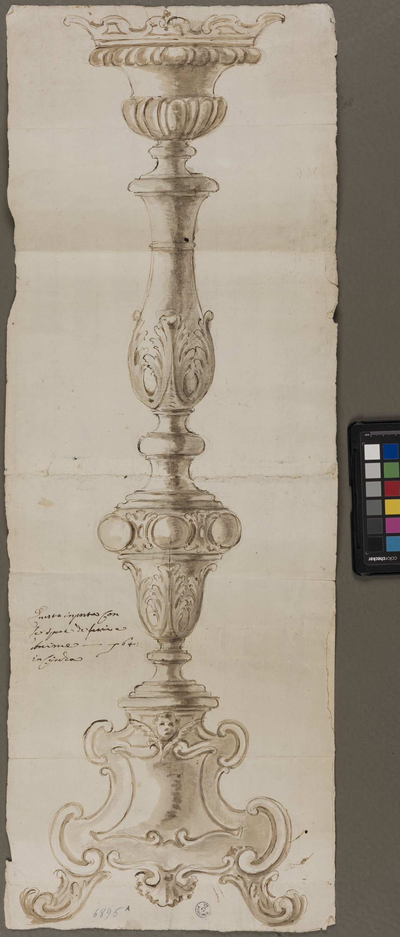 prospetto di candelabro (disegno) di Foggini Giovanni Battista (fine/ inizio XVII/ XVIII)