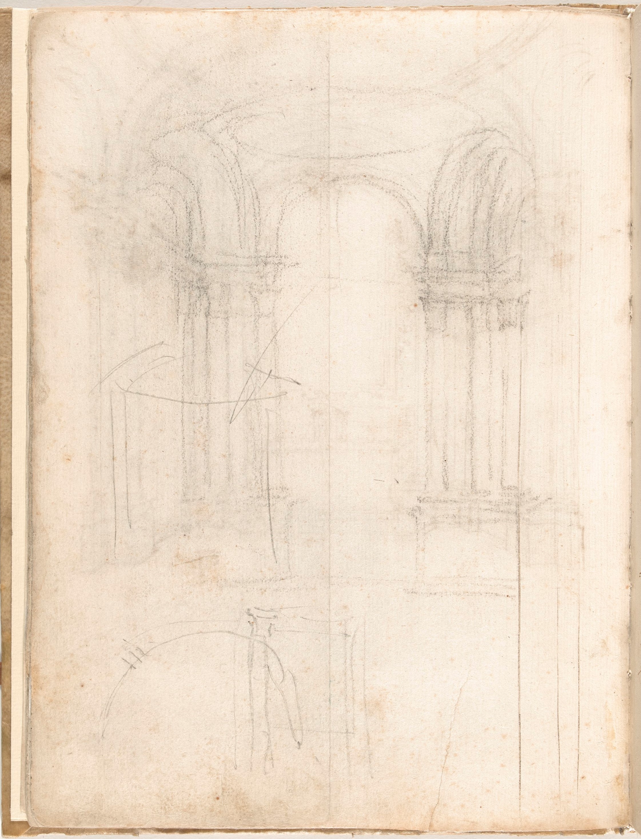 Giornale P[er] il Sig.re Gio b.ta Foggini, Interno di cappella con cupola e cornice ornamentale per pala d'altare (r.), Schizzo di interno di cappella con cupola (v.) (disegno, elemento d'insieme) di Foggini Giovanni Battista (XVIII)