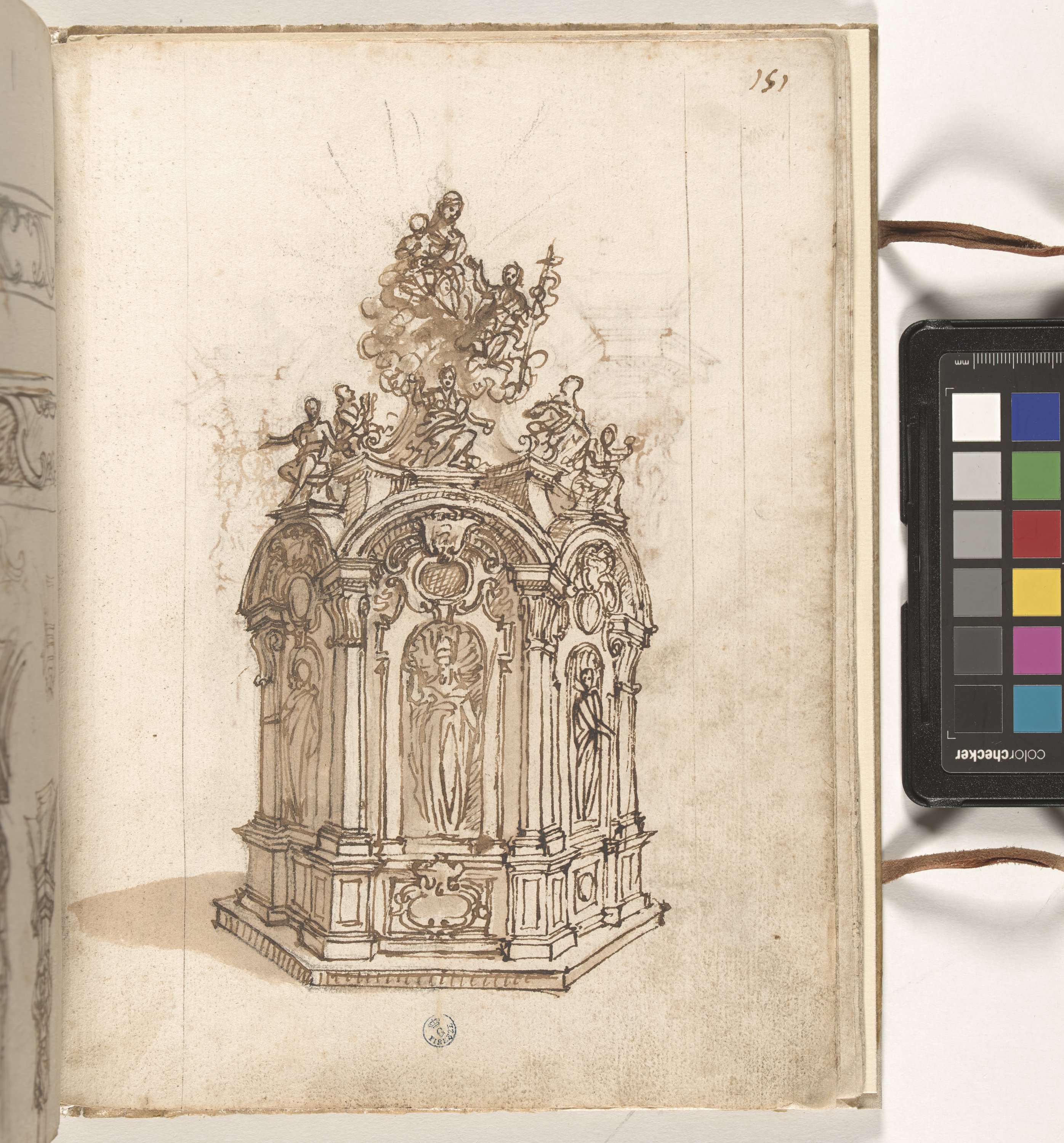 Giornale P[er] il Sig.re Gio b.ta Foggini, Reliquiario ottagonale (r.), Particolari di reliquiario (v.) (disegno, elemento d'insieme) di Foggini Giovanni Battista (XVIII)