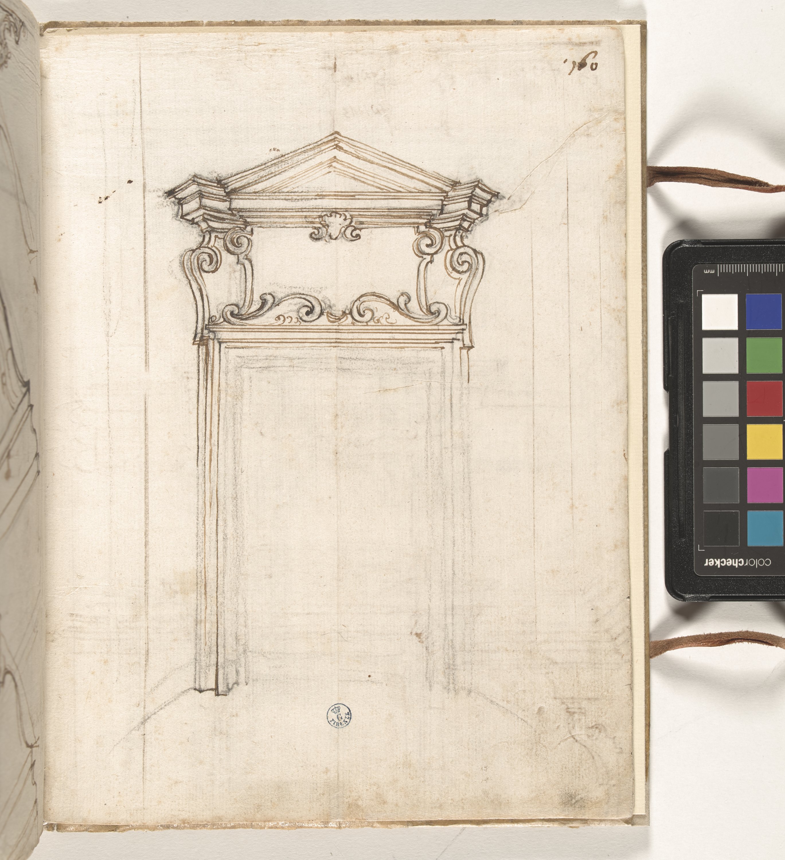 Giornale P[er] il Sig.re Gio b.ta Foggini, Studio di porta (r.), Studi architettonici e di tavolo (v.) (disegno, elemento d'insieme) di Foggini Giovanni Battista (XVIII)