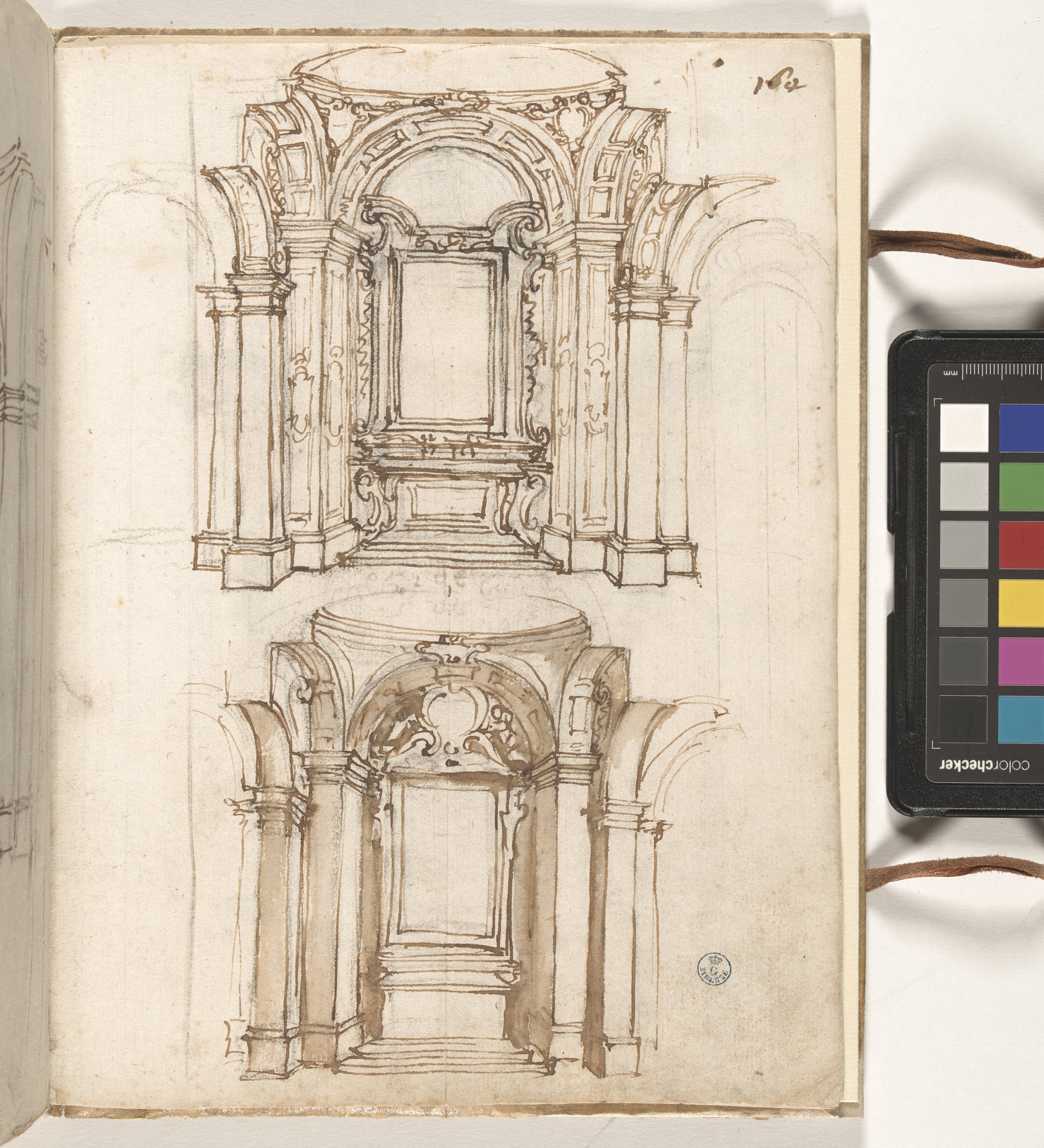 Giornale P[er] il Sig.re Gio b.ta Foggini, Due studi per cappella (r.), Stemma (v.) (disegno, elemento d'insieme) di Foggini Giovanni Battista (XVIII)