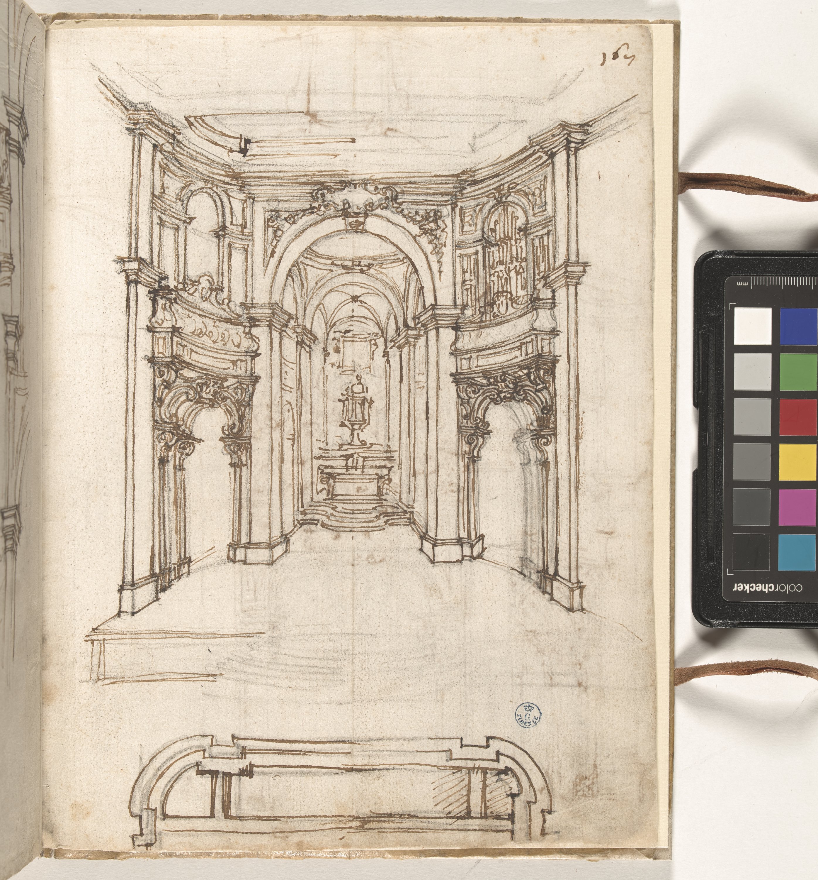 Giornale P[er] il Sig.re Gio b.ta Foggini, Progetto con pianta dell'abside della chiesa di Sant'Ambrogio (r.), Progetto dell'abside della chiesa di Sant'Ambrogio (v.) (disegno, elemento d'insieme) di Foggini Giovanni Battista (XVIII)