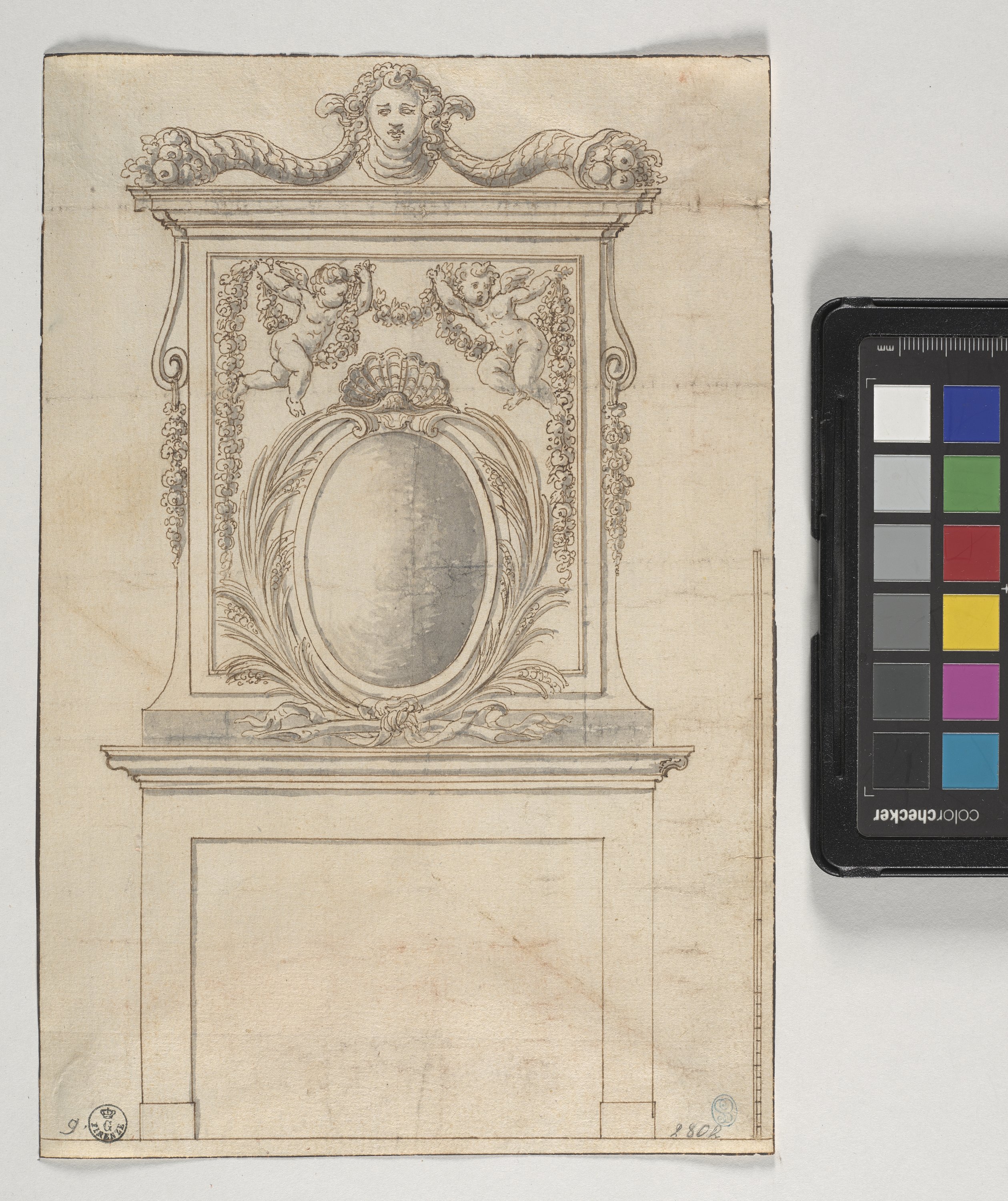 Pannello decorativo per camino (disegno) di Foggini Giovanni Battista (cerchia) (inizio XVIII)
