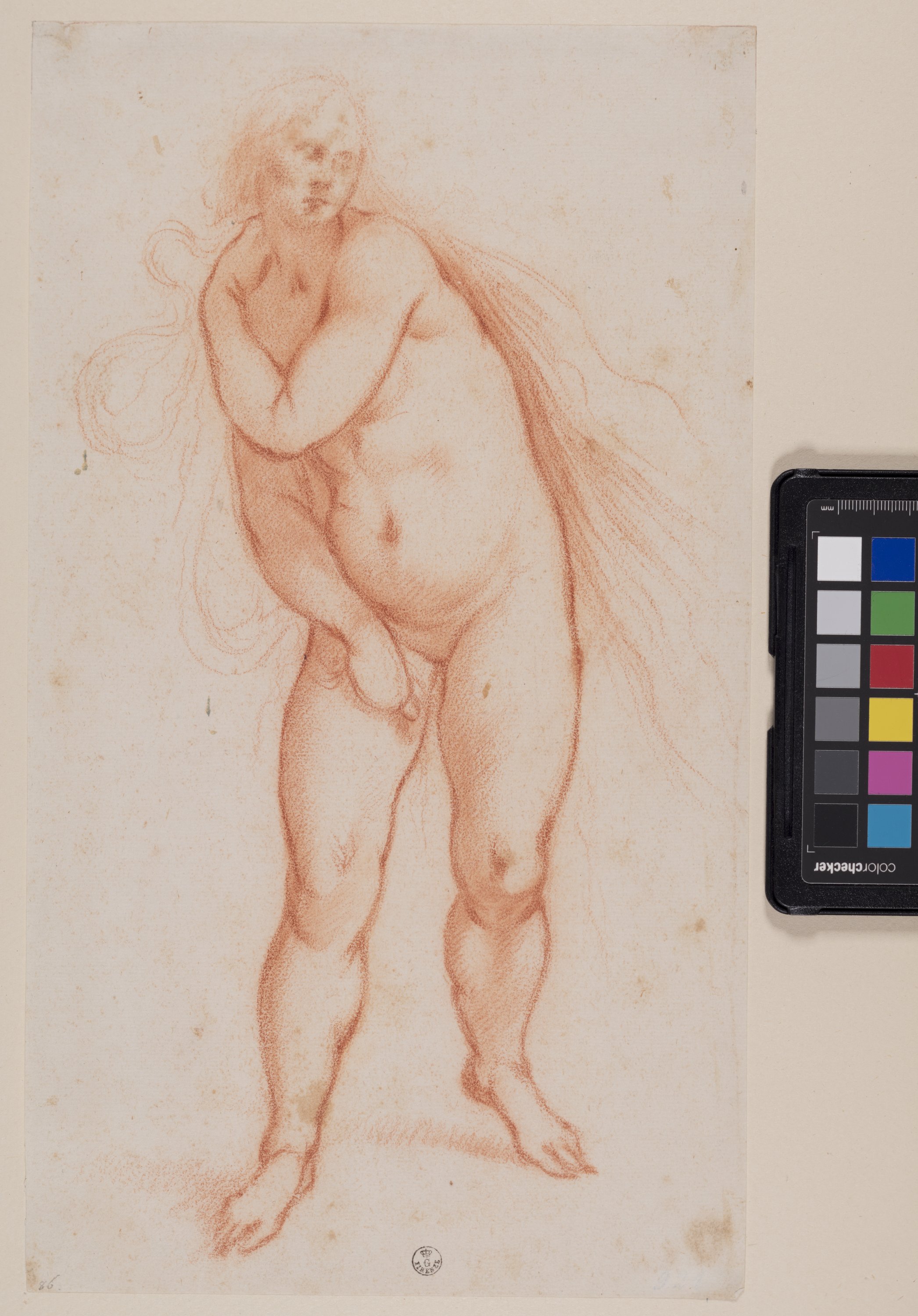 figura femminile nuda in piedi con i capelli sciolti (Eva) (disegno) di Furini Francesco (XVII)