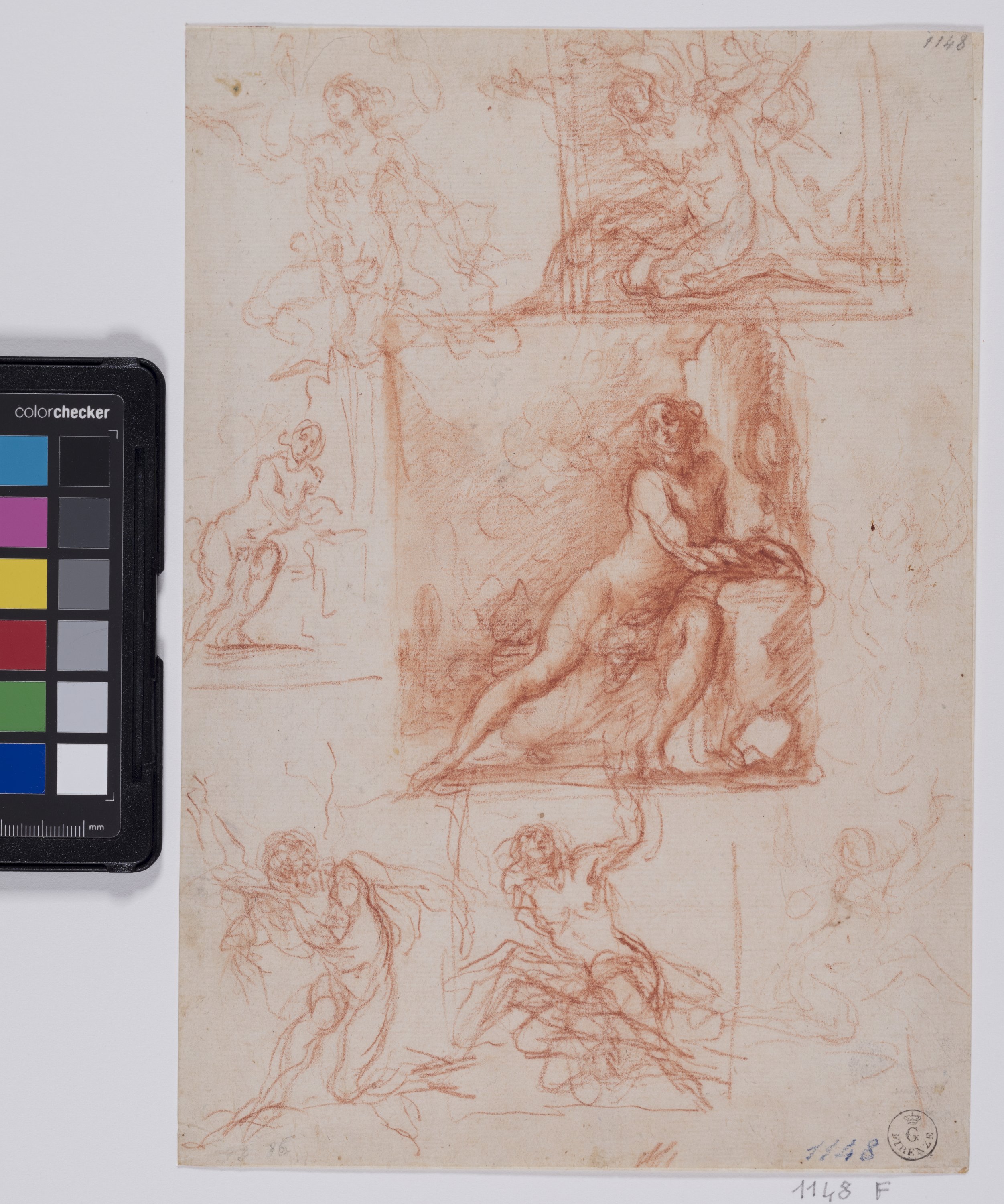 Otto studi di figura nuda in vari atteggiamenti (disegno) di Furini Francesco (XVII)