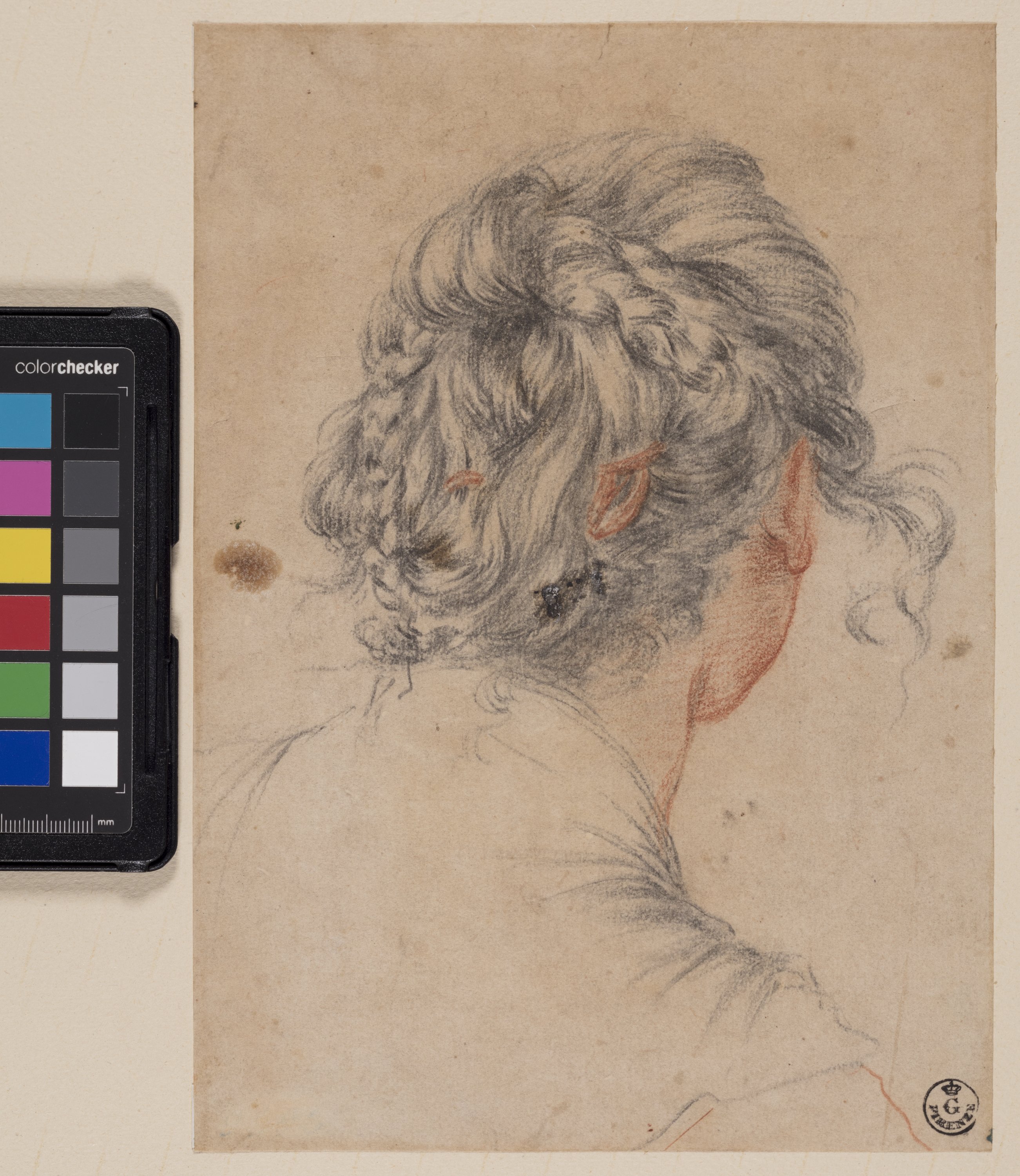 Studio di testa di donna vista da dietro (disegno) di Furini Francesco (XVII)