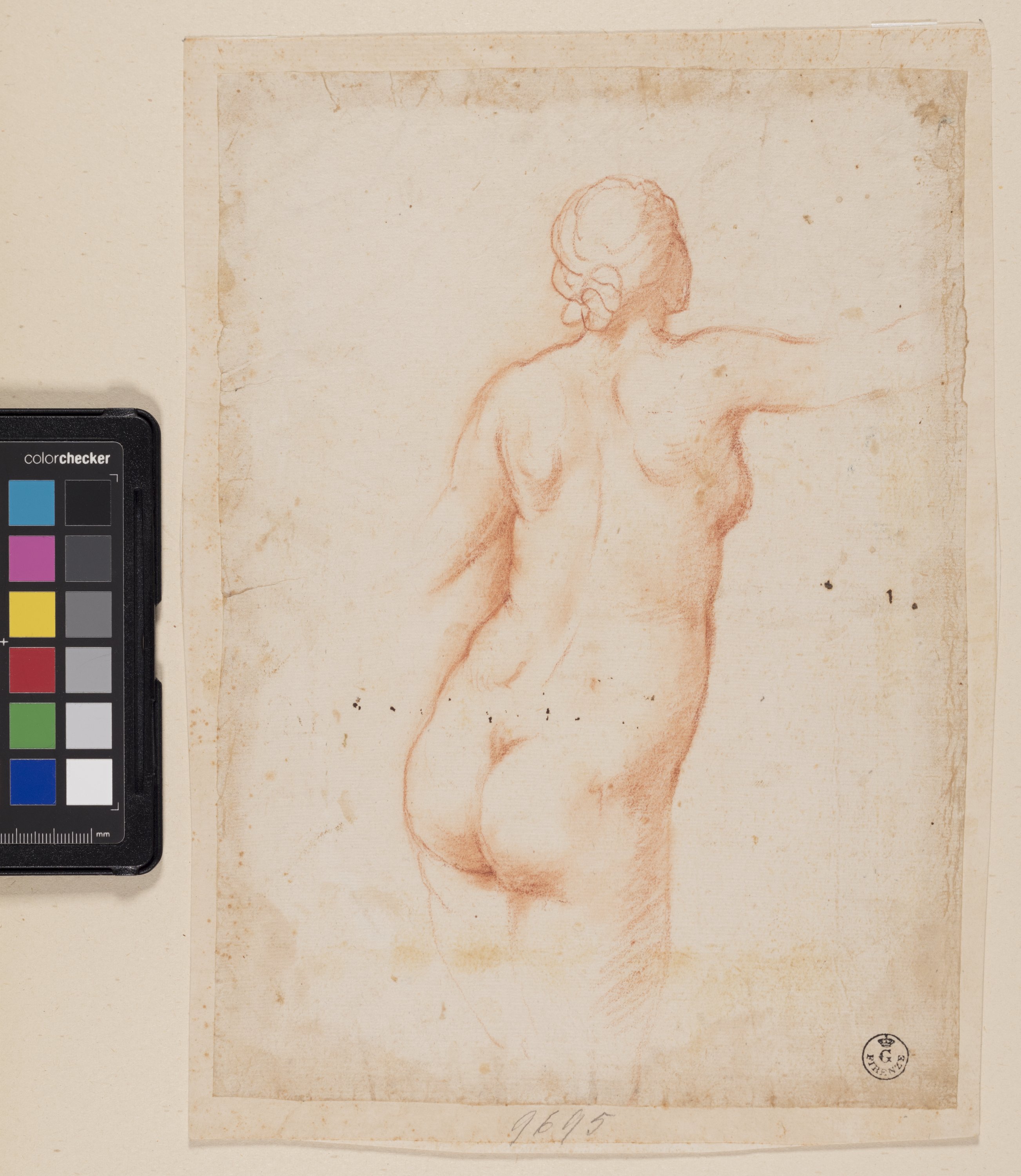 figura femminile nuda di spalle (disegno) di Furini Francesco (XVII)