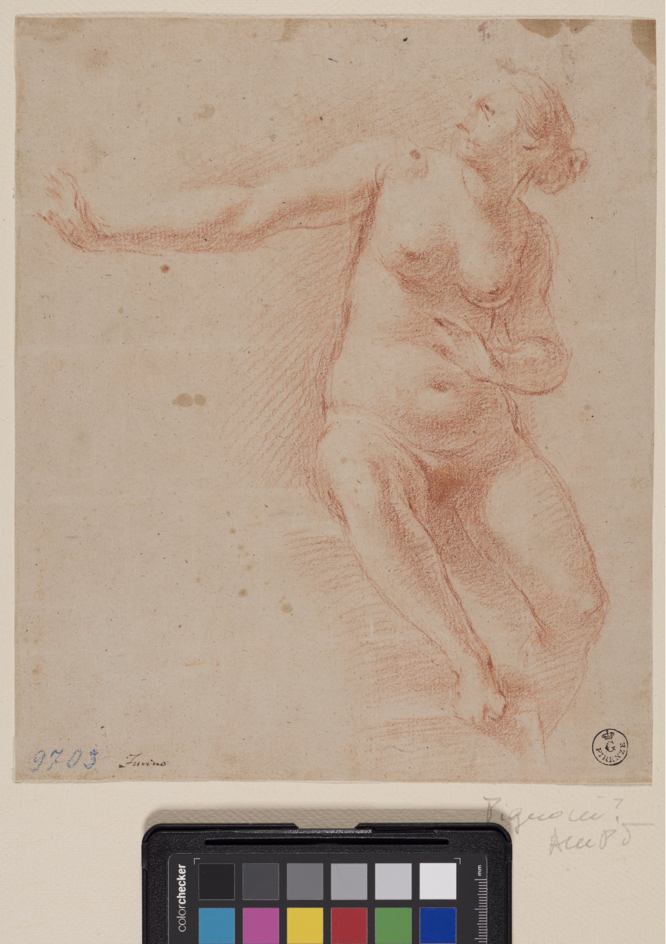 figura femminile nuda seduta (disegno) di Furini Francesco (secondo quarto XVII)
