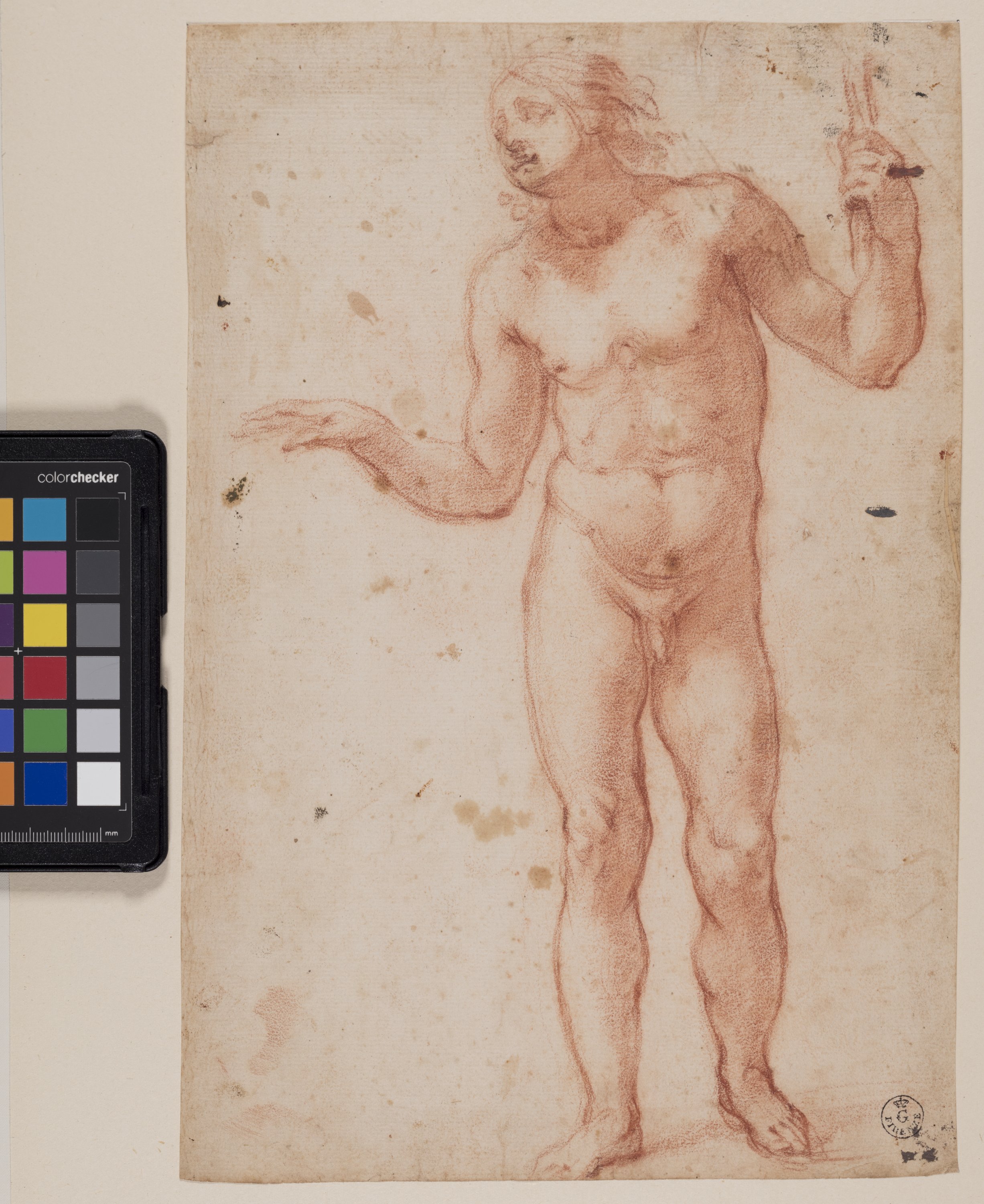 Figura maschile nuda in piedi (disegno) di Furini Francesco (XVII)
