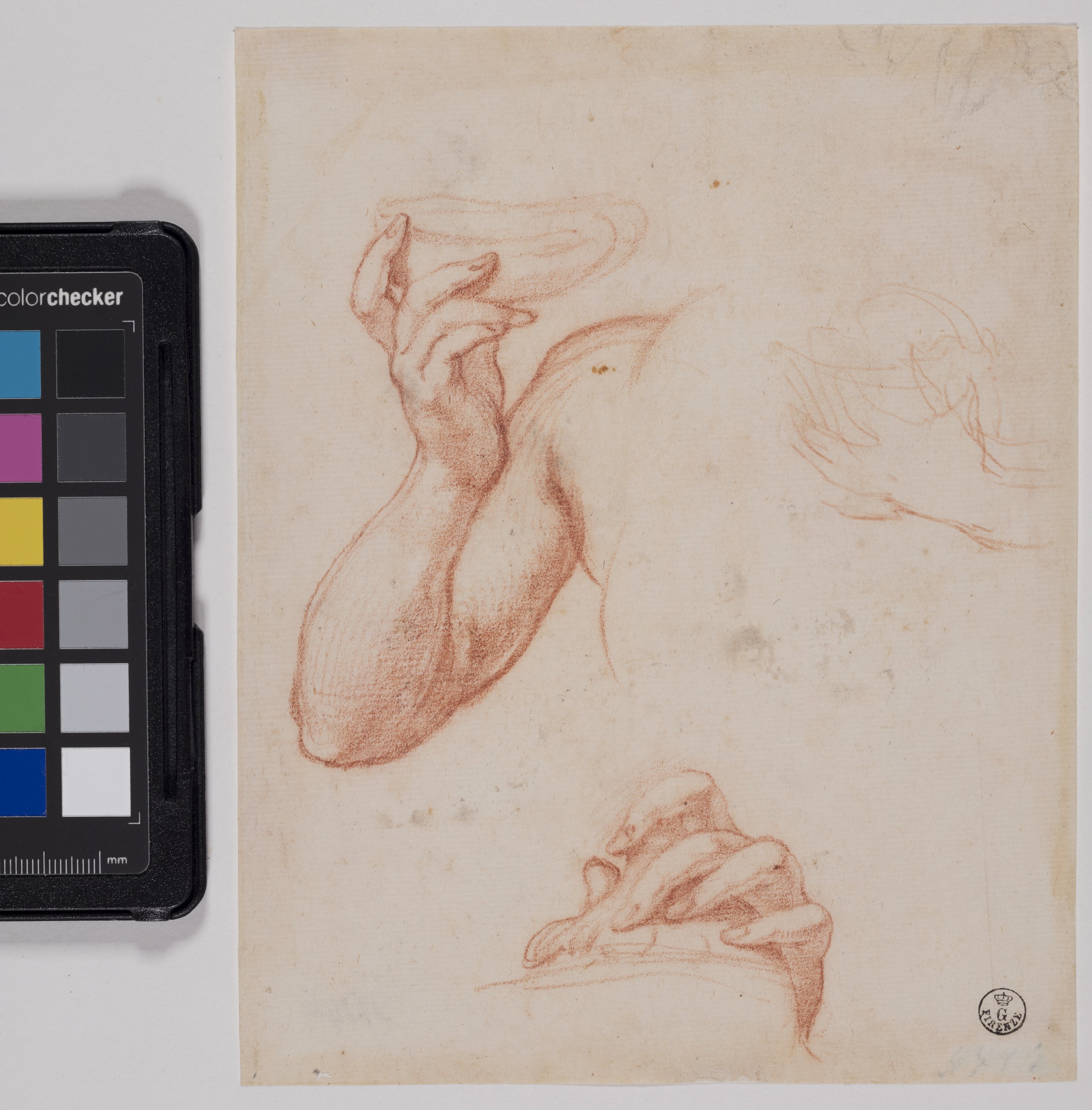 Studio di braccio con mano; studio e schizzo di mani (disegno) di Furini Francesco (XVII)