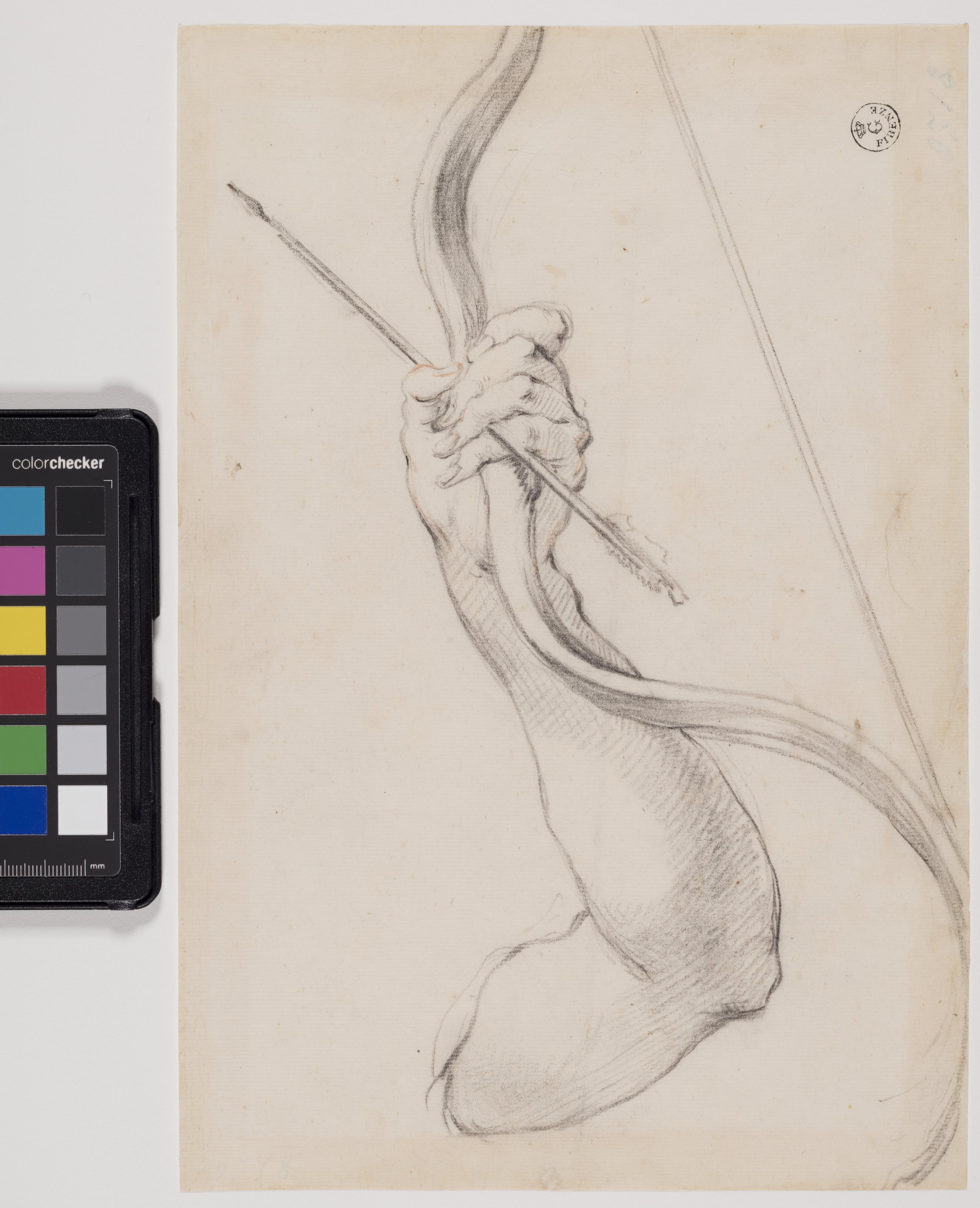 Studio di braccio e mano che impugna un arco e freccia (disegno) di Furini Francesco (XVII)