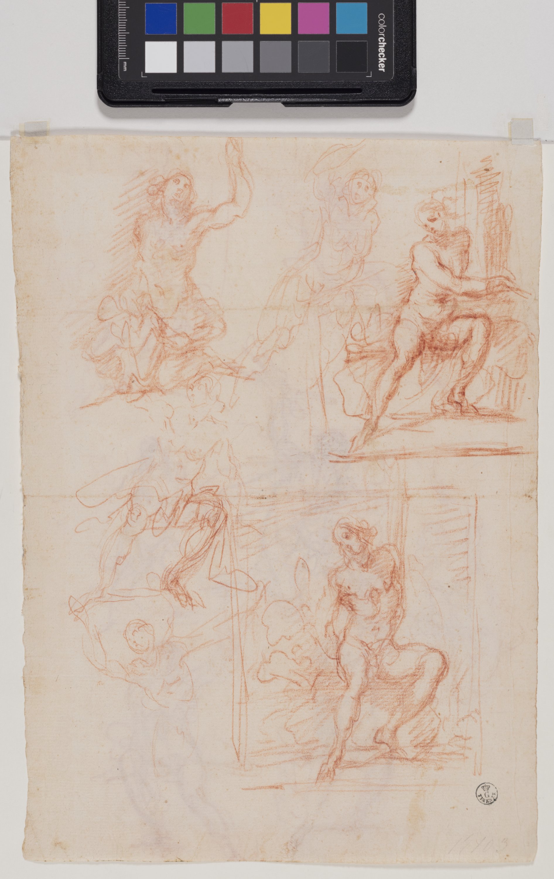 Sei studi di figura nuda virile in vari atteggiamenti (r.), Sette studi di figura nuda virile in vari atteggaimenti (v.) (disegno) di Furini Francesco (XVII)