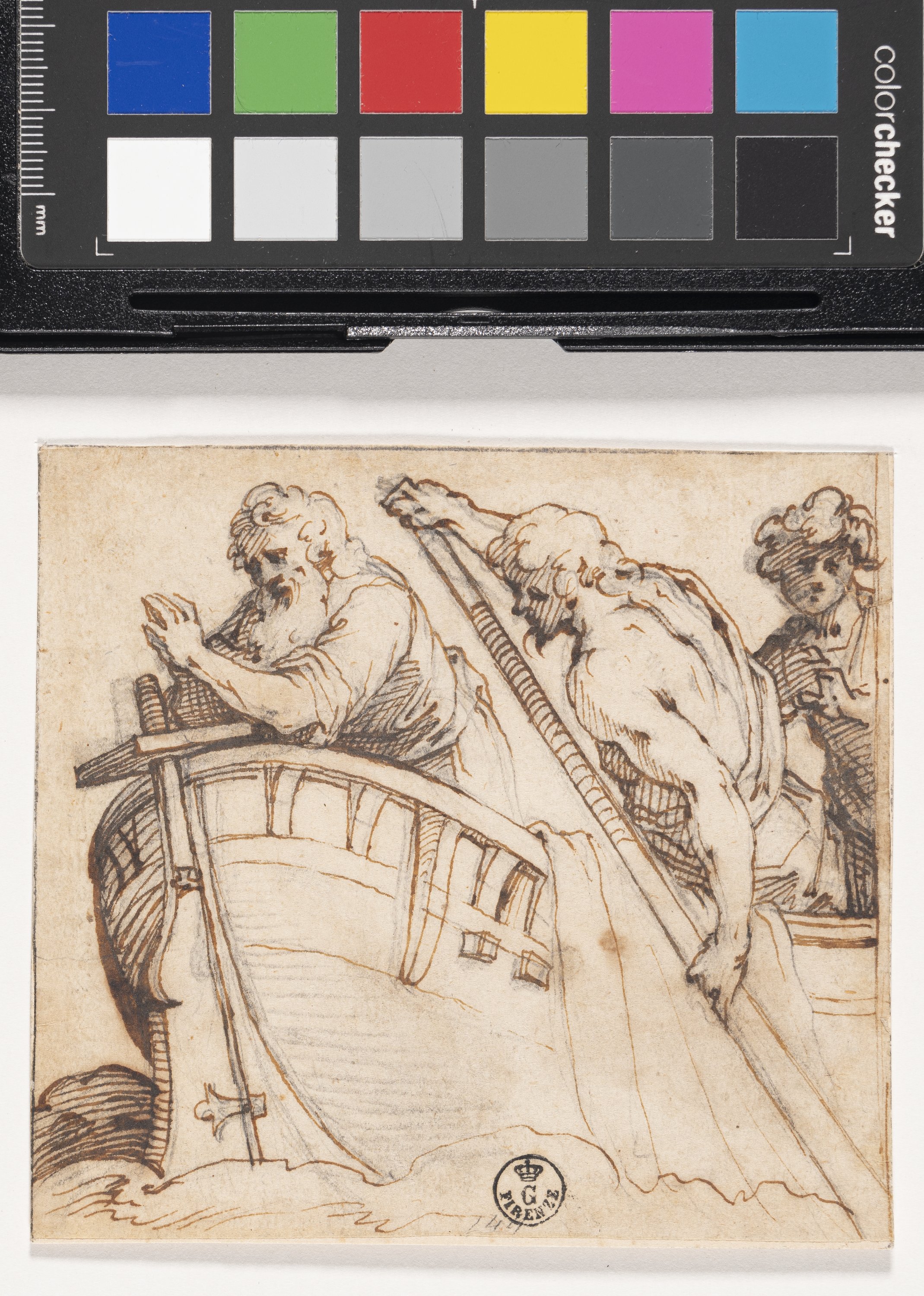 Tre figure virili su una barca (disegno) di Trotti Giovan Battista detto Malosso (XVI)