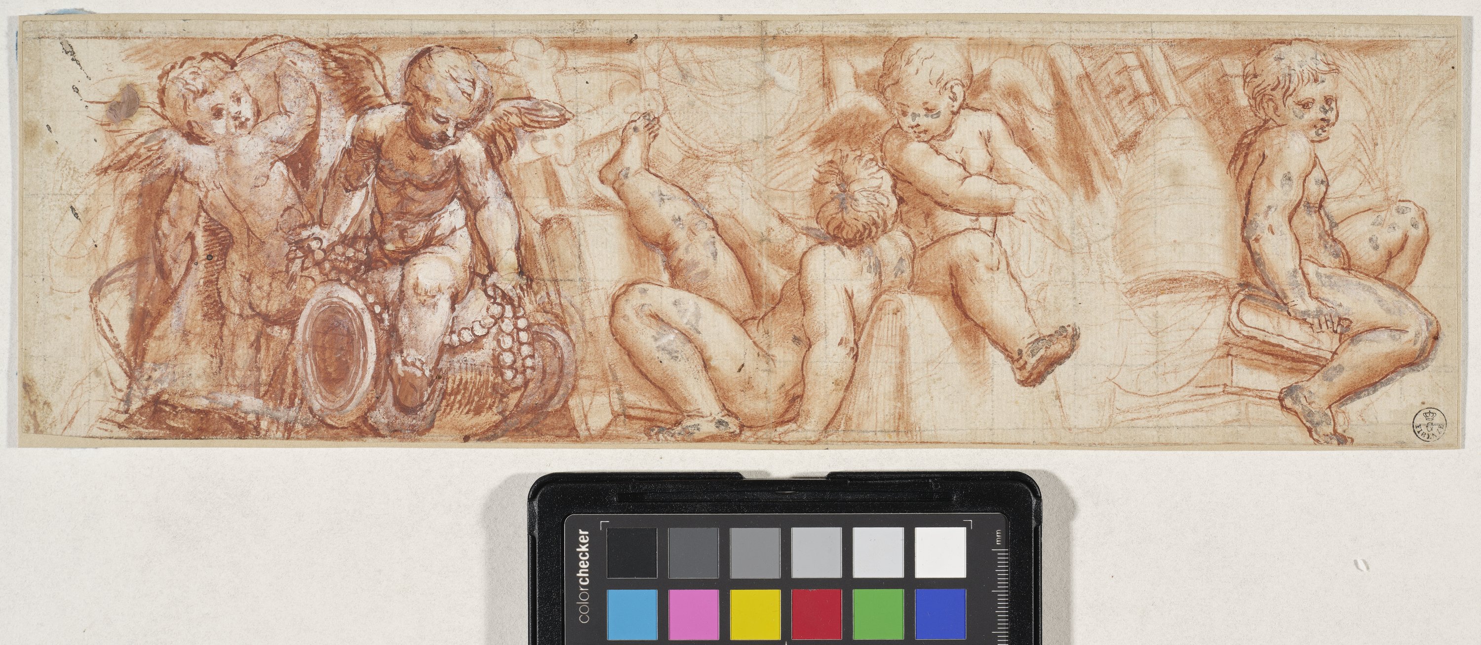 Studio di fregio con cinque putti (disegno) di Gatti Bernardino detto Soiaro (XVI)