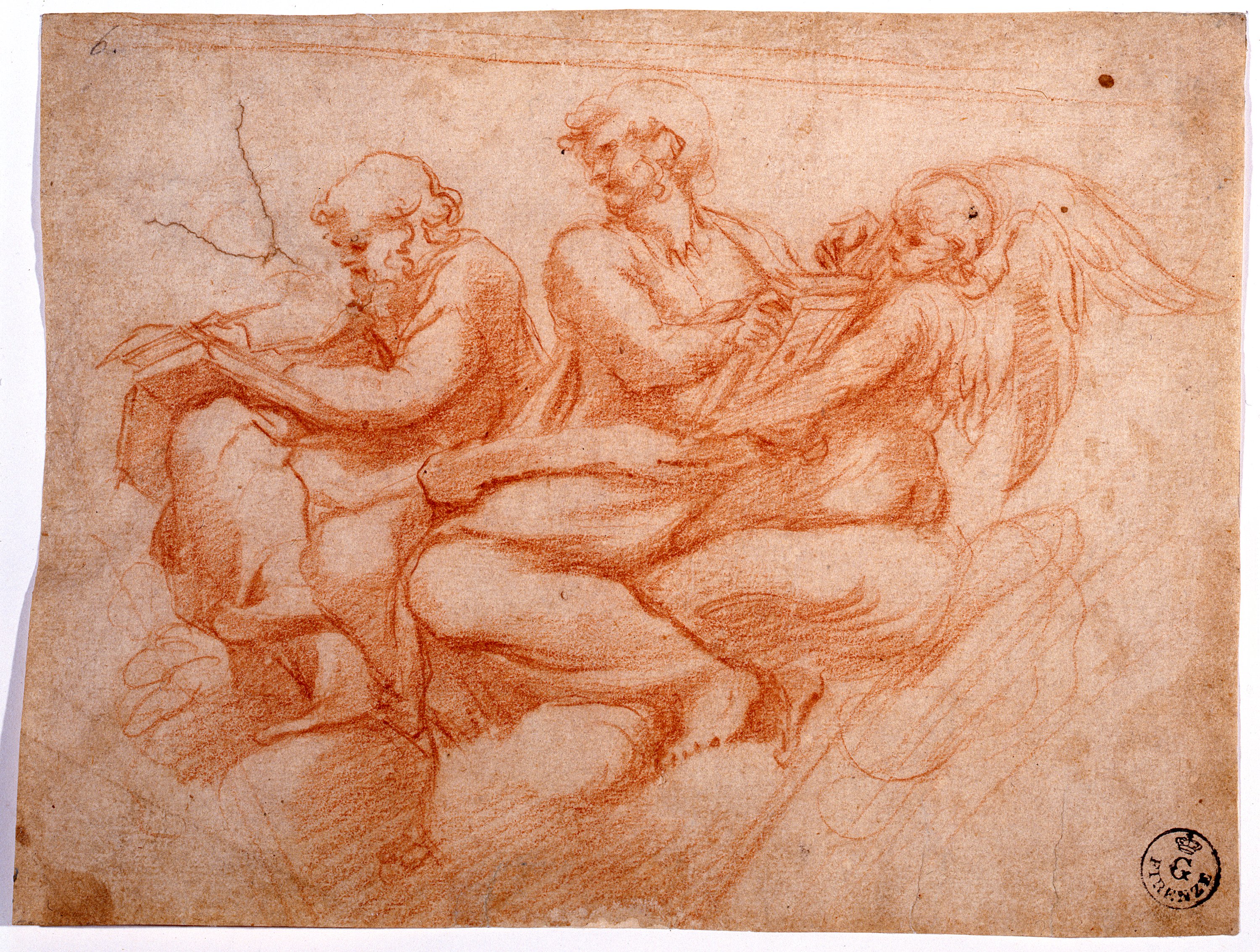 San Matteo, San Girolamo e angelo (disegno) di Allegri Antonio detto Correggio (primo quarto XVI)