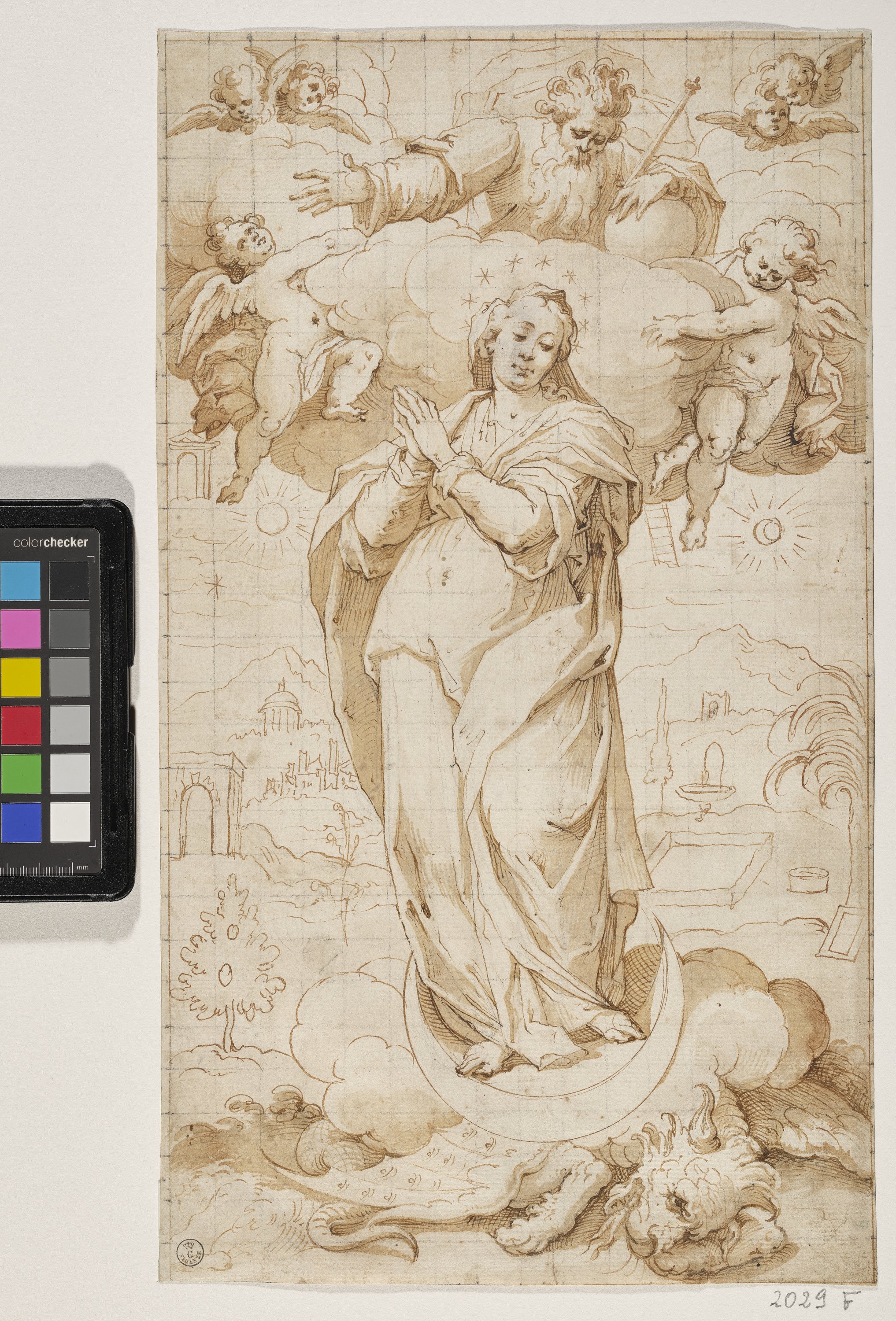 Immacolata Concezione con Dio Padre (disegno) di Trotti Giovan Battista detto Malosso (XVI)