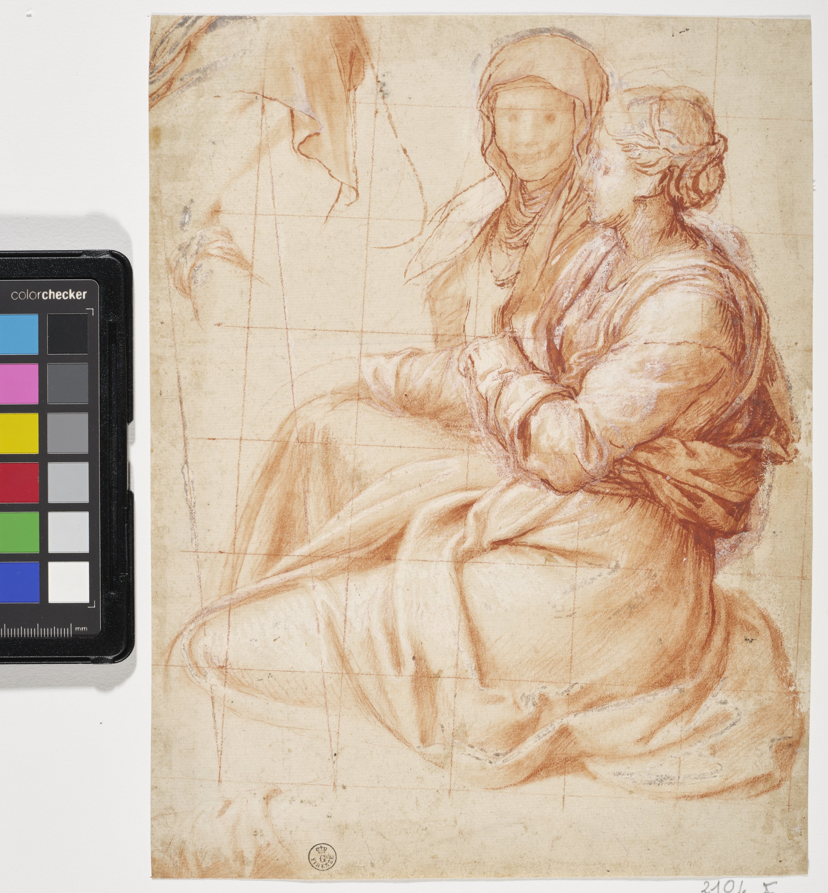 Due figure femminili sedute; studio di panneggio (disegno) di Gatti Bernardino detto Soiaro (XVI)