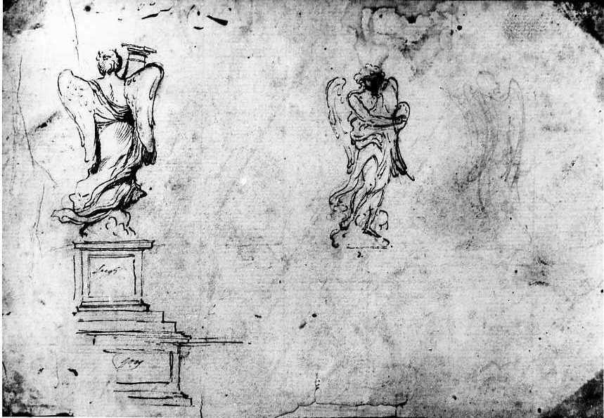 Studio di Statue del Ponte Sant'Angelo/Schizzi per un paesaggio, Studio di Statue del Ponte Sant'Angelo/ Schizzi per un paesaggio (disegno, insieme) di Van Wittel Gaspar (sec. XVII)