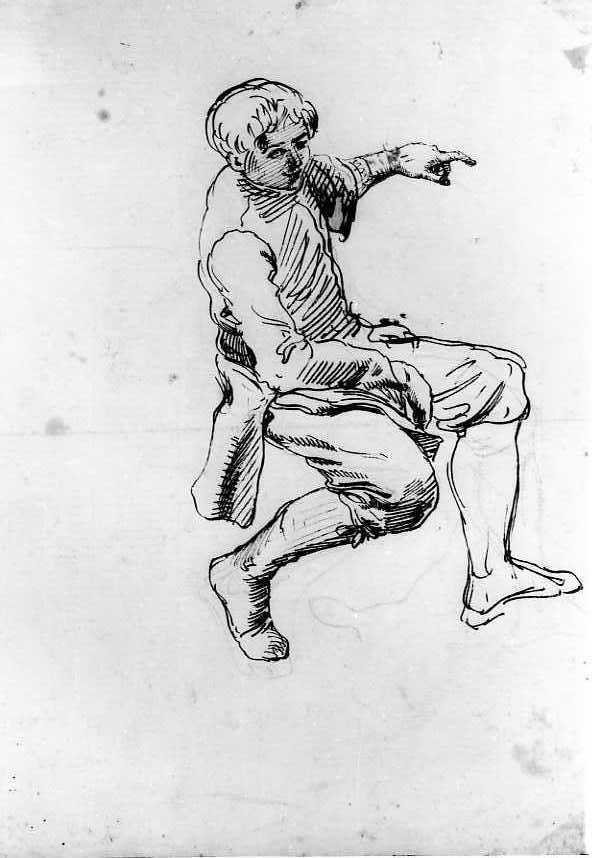 Giovanetto seduto/Studio di popolana, Giovanetto seduto/ Studio di popolana (disegno, insieme) di Van Wittel Gaspar (sec. XVIII)