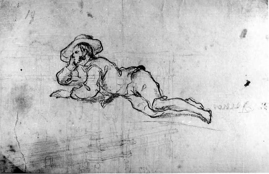 Giovane sdraiato e schizzo di Facciata/Giovane sdraiato, Giovane sdraiato e schizzo di Facciata/ Giovane sdraiato (disegno, insieme) di Van Wittel Gaspar (secc. XVII/ XVIII)