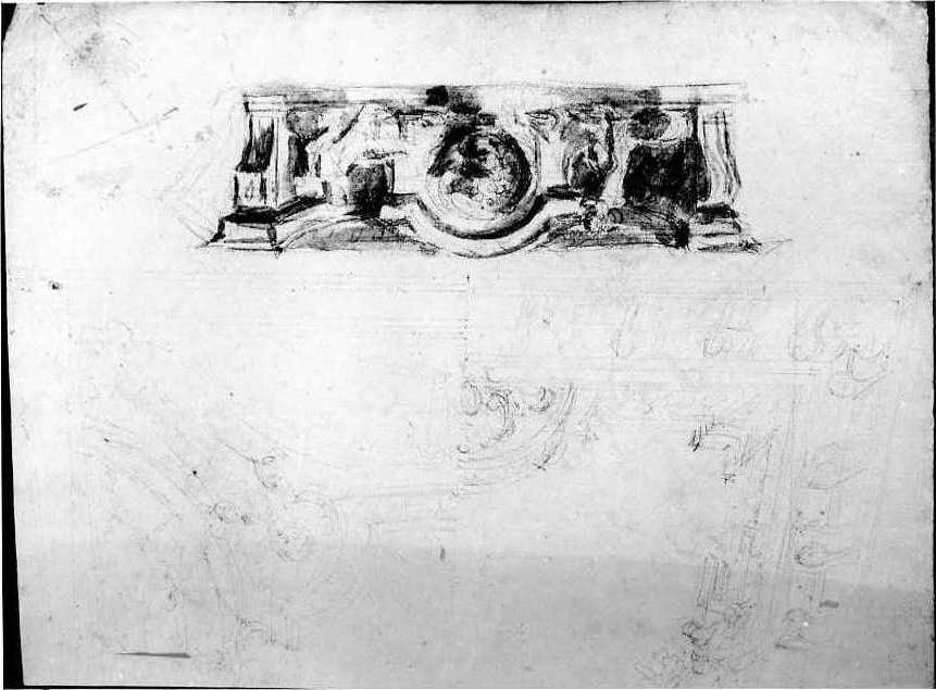 studio di cornice/ decorazione per soffitto (disegno) di Vanvitelli Luigi (scuola) (seconda metà sec. XVIII)