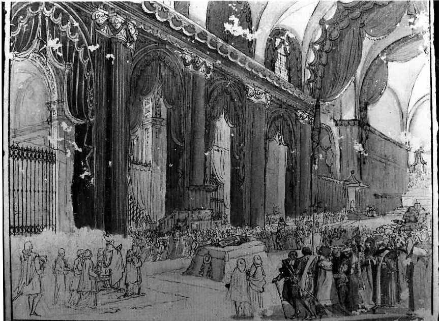 messa funebre per un cardinale (disegno) - ambito italiano (primo quarto sec. XVIII)