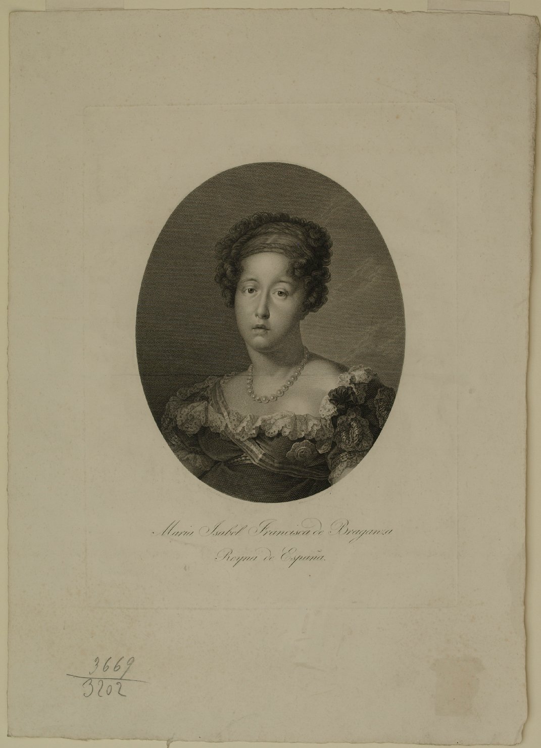 Maria Isabella Francesca di Braganza, ritratto di donna (stampa) - ambito spagnolo (sec. XIX)