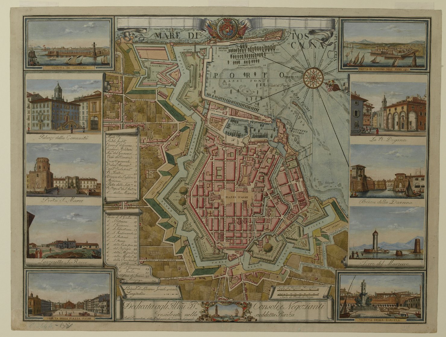 carta geografica della città di Livorno (stampa a colori) di Piemontesi Antonio (attribuito) (sec. XIX)