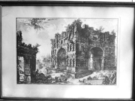 Tempio detto volgarmente di Giano, veduta di rovine (stampa calcografica) di Piranesi Giovanni Battista - ambito italiano (metà XVIII)