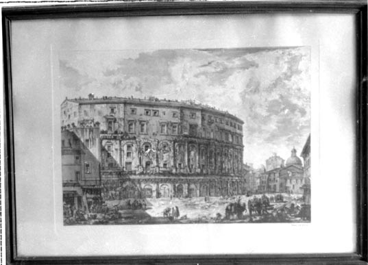 Teatro Marcello, veduta di Roma (stampa calcografica) di Piranesi Giovanni Battista - ambito italiano (metà XVIII)