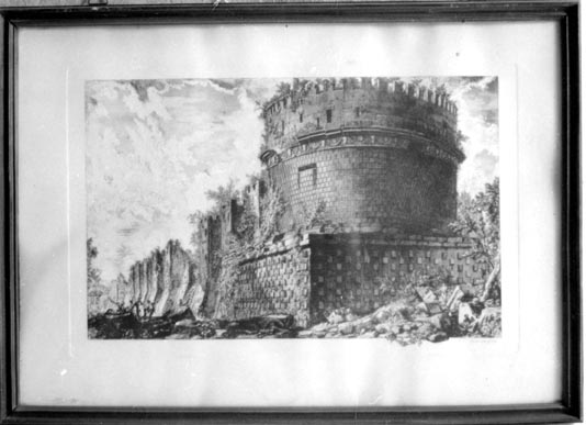 Tomba di Cecilia Metella, veduta di rovine (stampa calcografica) di Piranesi Giovanni Battista - ambito italiano (terzo quarto XVIII)